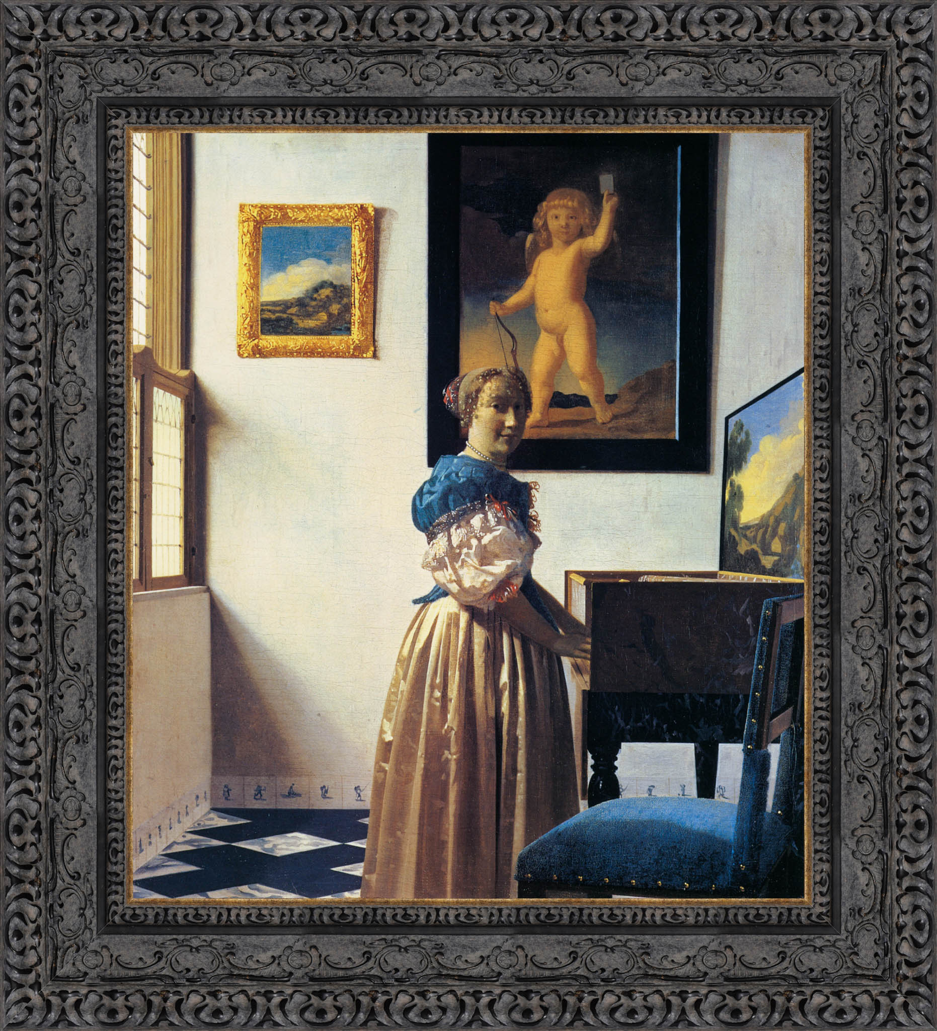 Lady At The Virginal by Johannes Vermeer — Framed Giclee Canvas Print | Canvas Classics