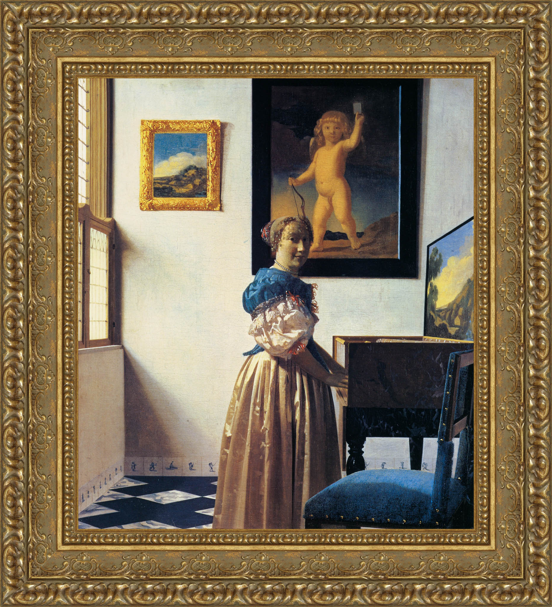 Lady At The Virginal by Johannes Vermeer — Framed Giclee Canvas Print | Canvas Classics