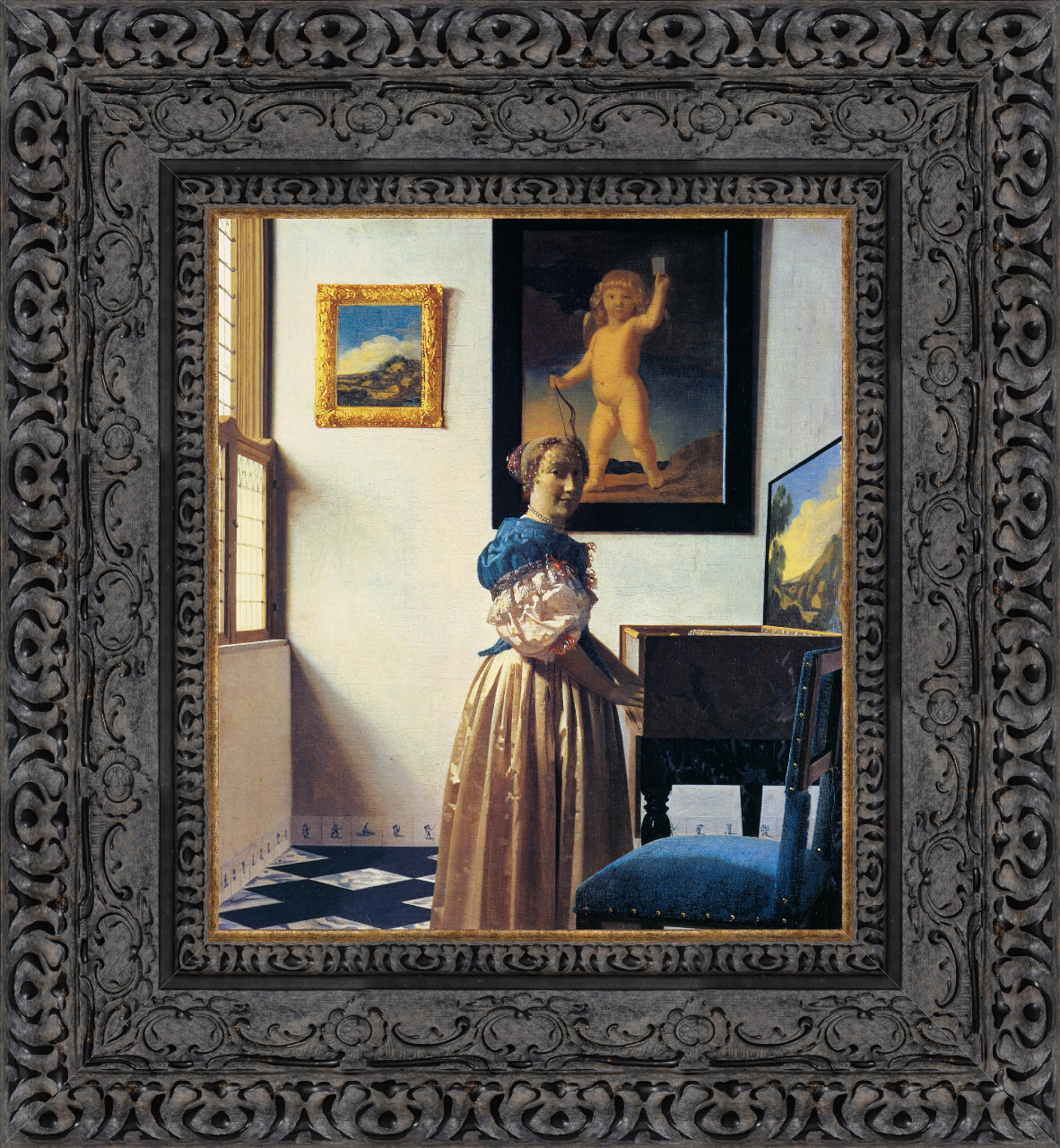 Lady At The Virginal by Johannes Vermeer — Framed Giclee Canvas Print | Canvas Classics