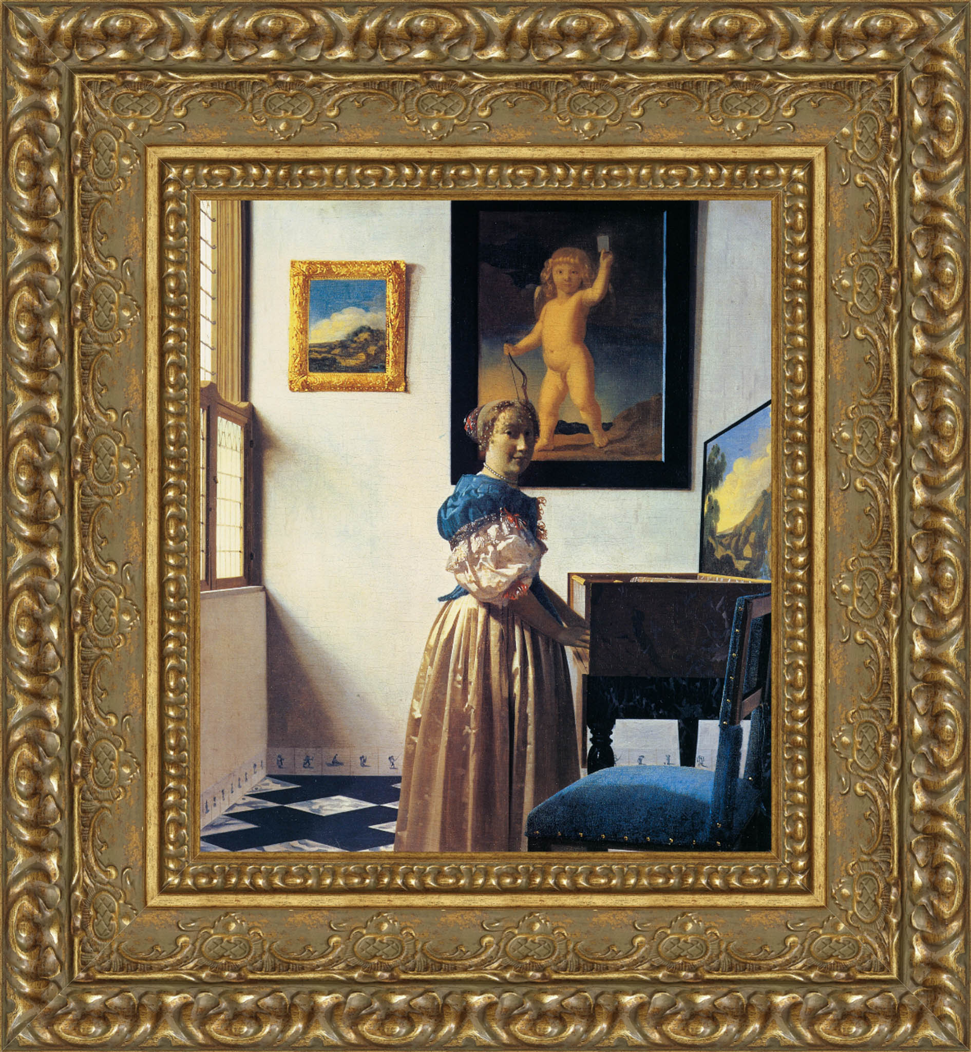 Lady At The Virginal by Johannes Vermeer — Framed Giclee Canvas Print | Canvas Classics