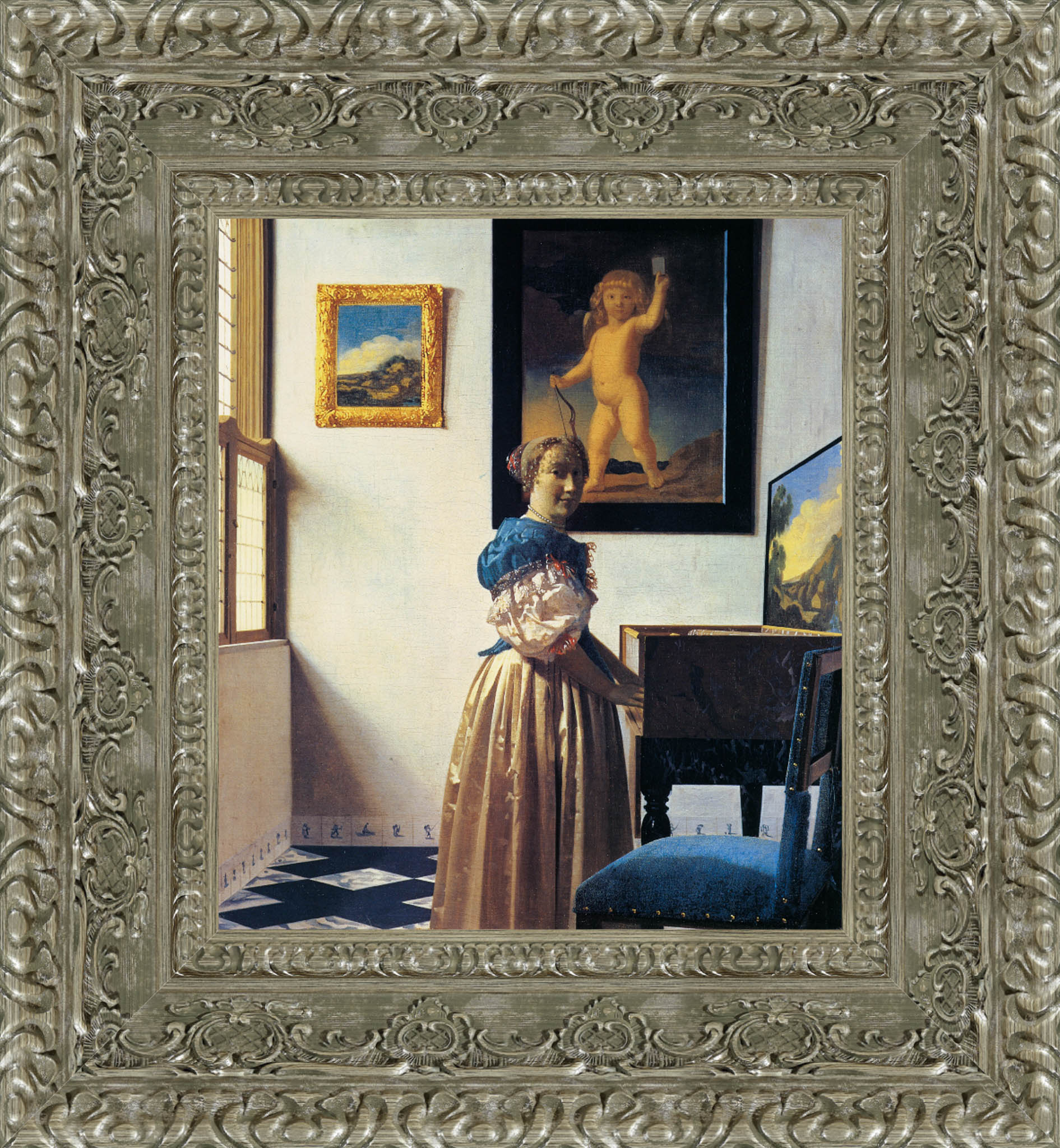 Lady At The Virginal by Johannes Vermeer — Framed Giclee Canvas Print | Canvas Classics