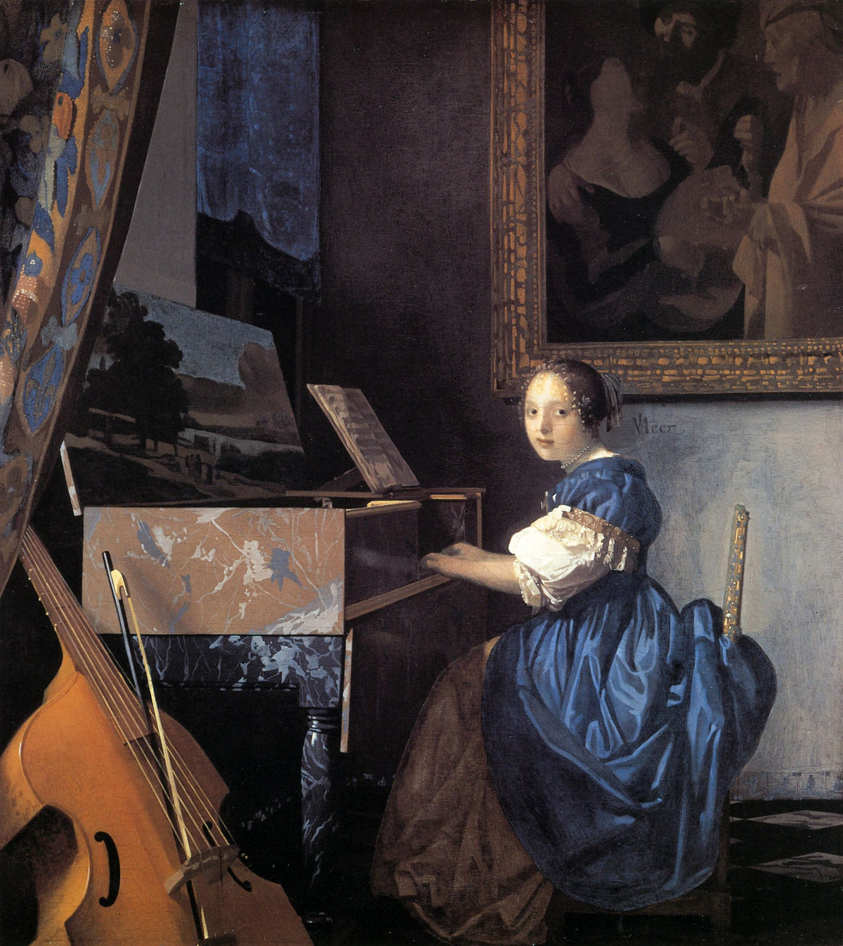 Lady Seated At The Virginal – Johannes Vermeer, 1675, framed