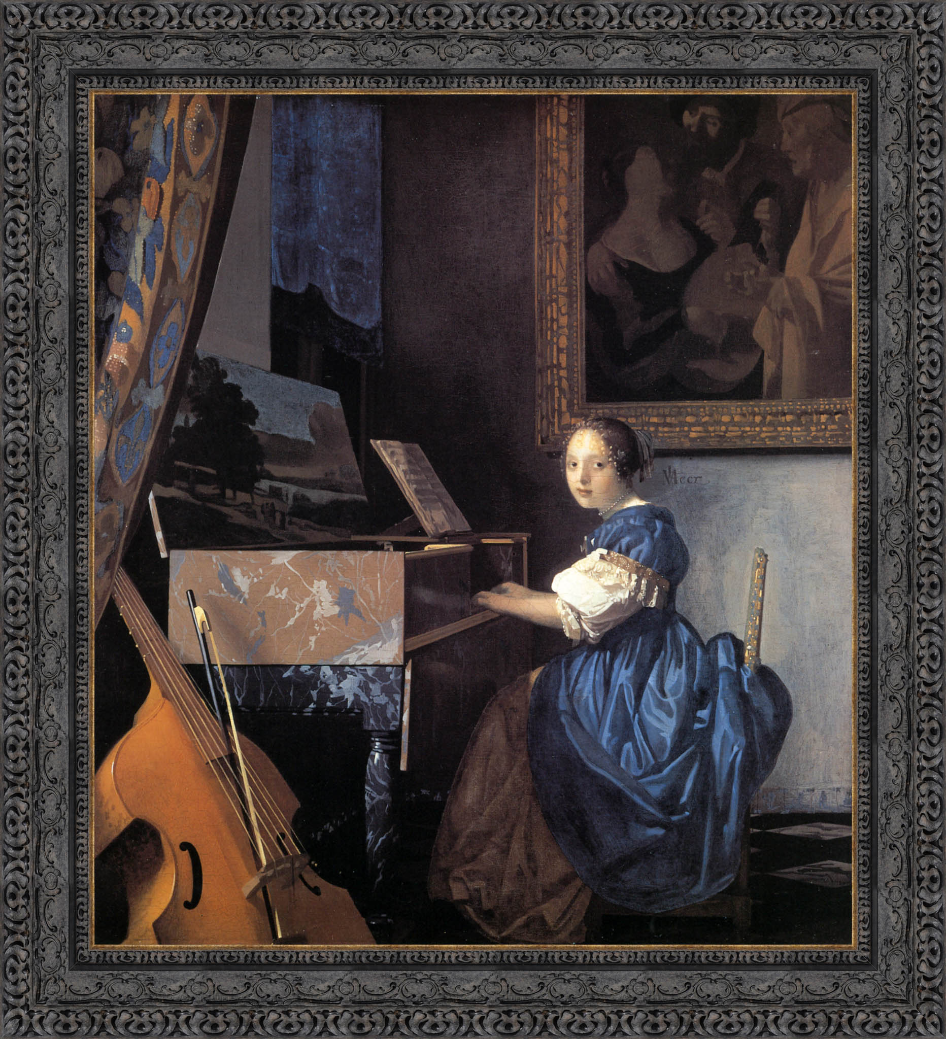 Lady Seated At The Virginal by Johannes Vermeer — Framed Giclee Canvas Print | Canvas Classics