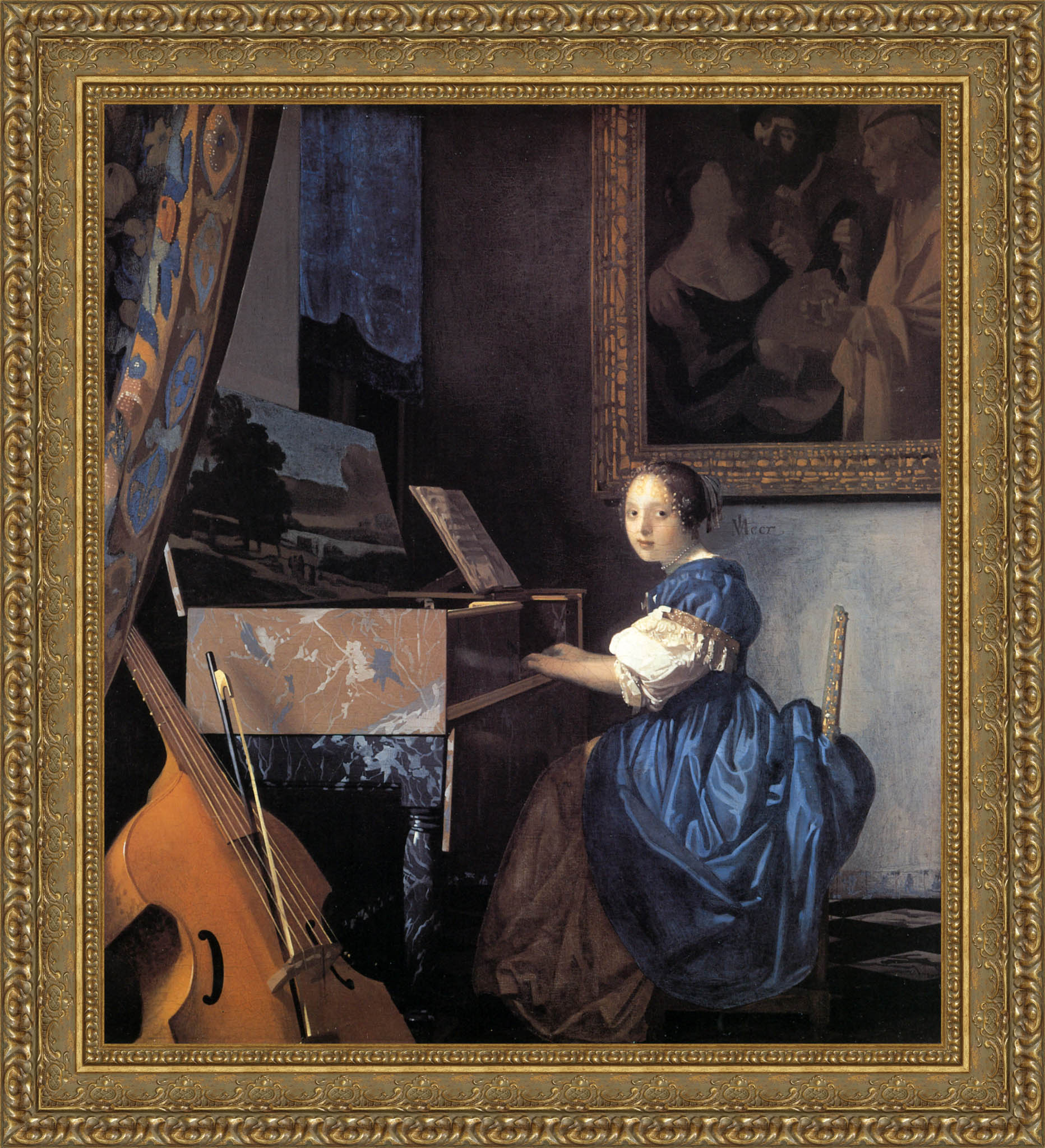 Lady Seated At The Virginal by Johannes Vermeer — Framed Giclee Canvas Print | Canvas Classics