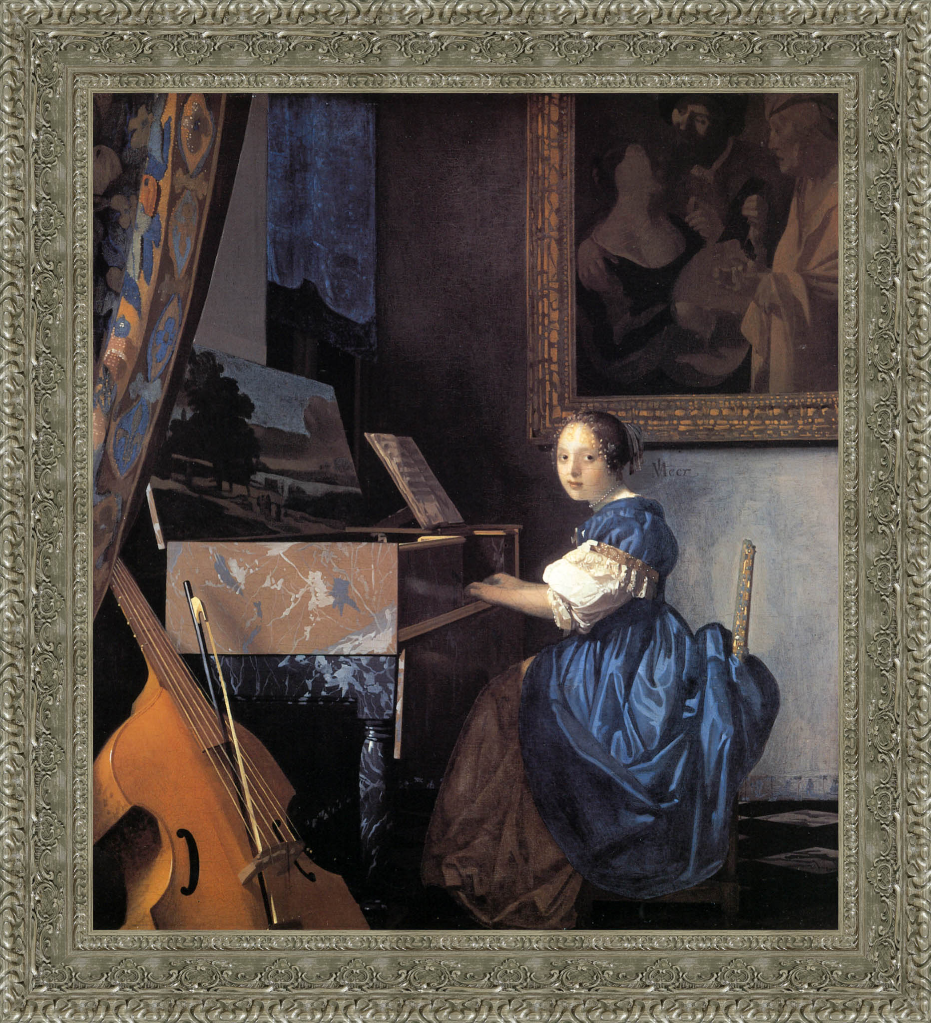 Lady Seated At The Virginal by Johannes Vermeer — Framed Giclee Canvas Print | Canvas Classics