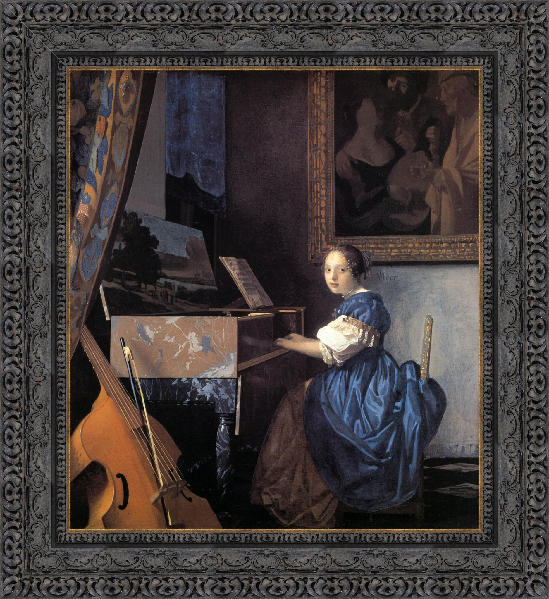 Lady Seated At The Virginal by Johannes Vermeer — Framed Giclee Canvas Print | Canvas Classics