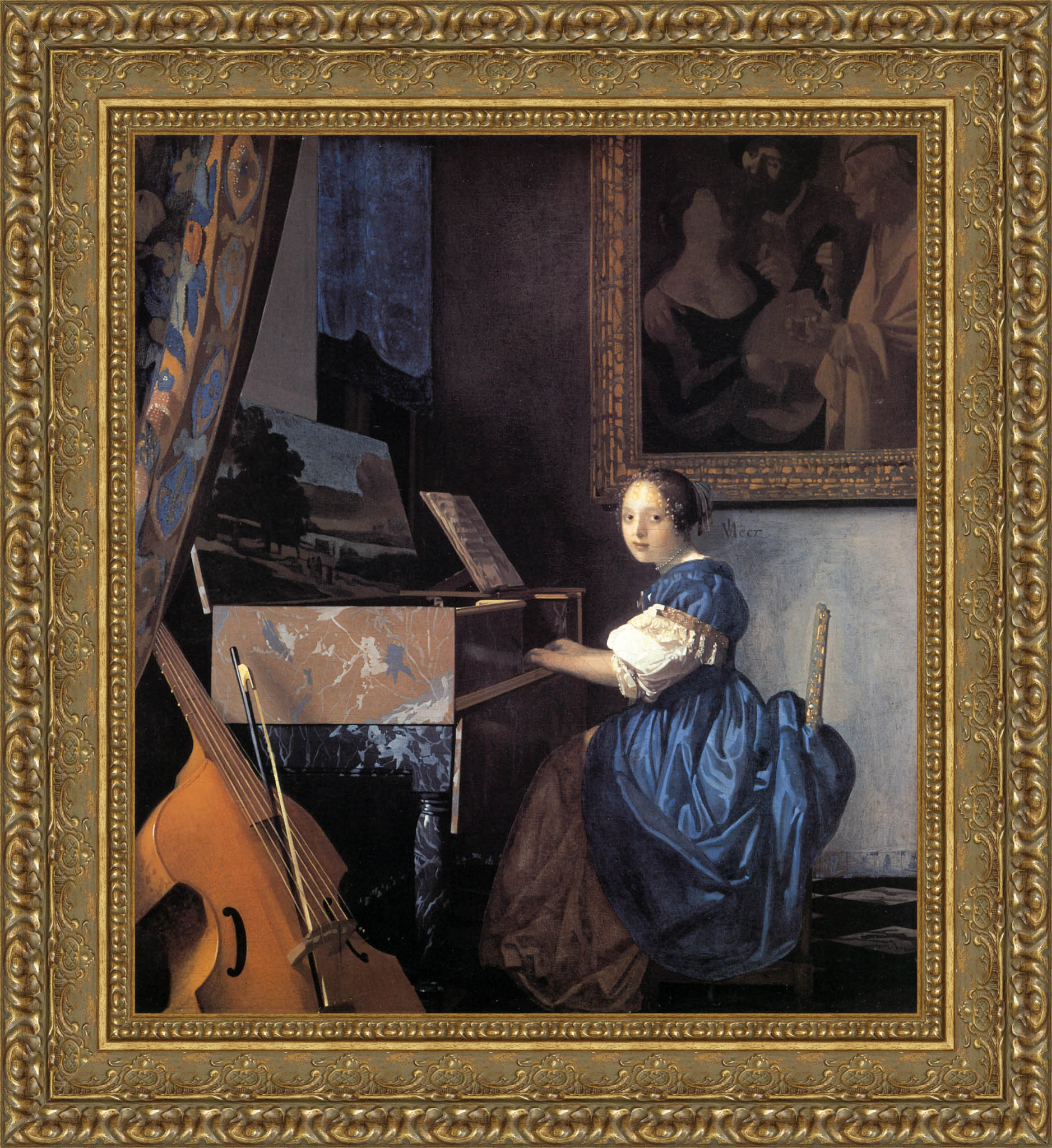 Lady Seated At The Virginal by Johannes Vermeer — Framed Giclee Canvas Print | Canvas Classics