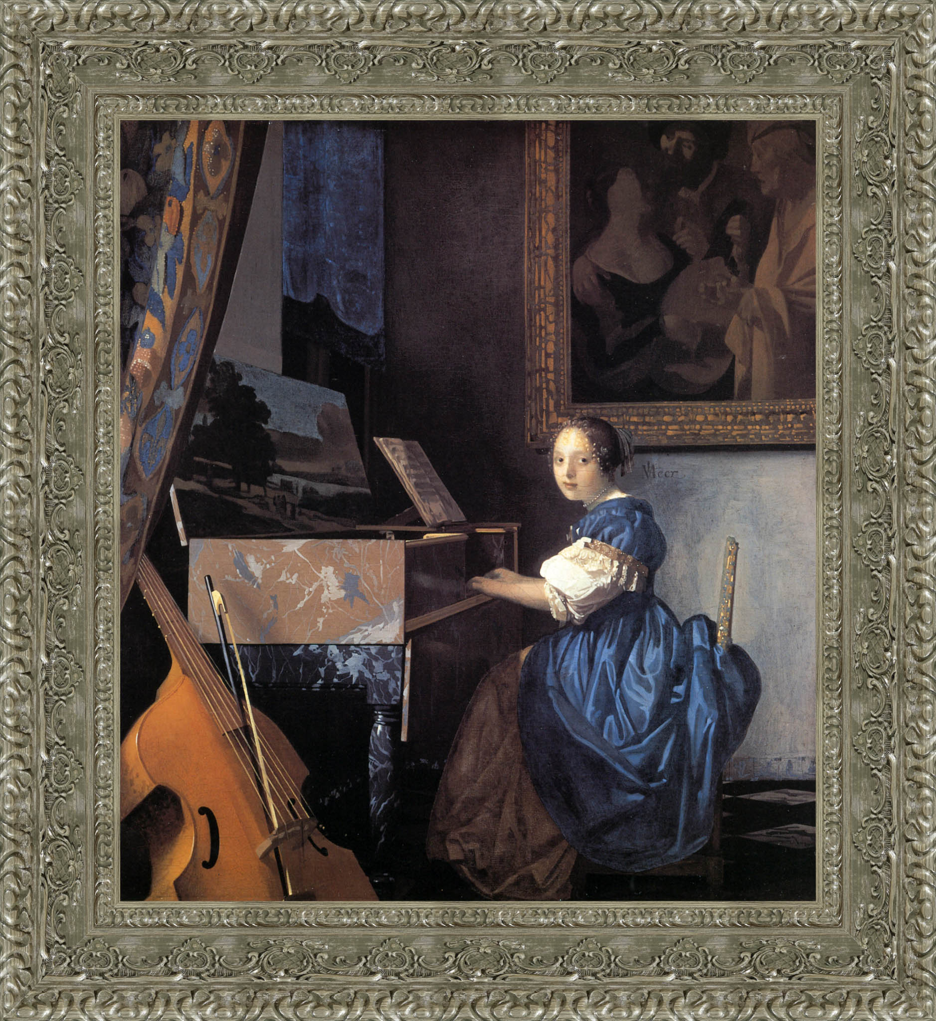 Lady Seated At The Virginal by Johannes Vermeer — Framed Giclee Canvas Print | Canvas Classics
