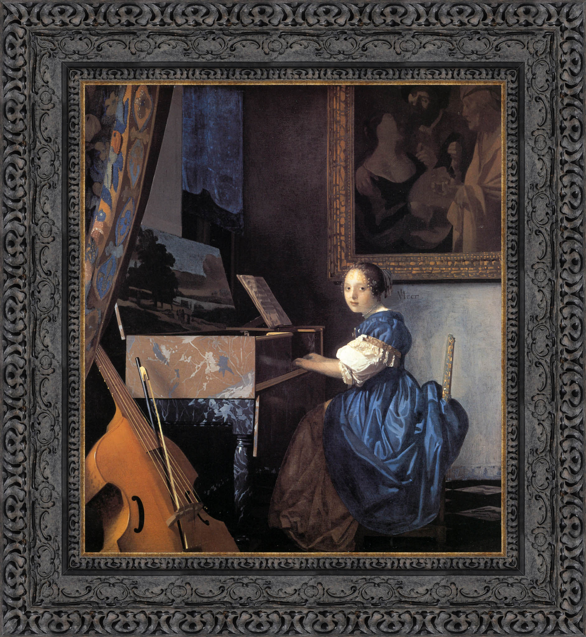 Lady Seated At The Virginal by Johannes Vermeer — Framed Giclee Canvas Print | Canvas Classics