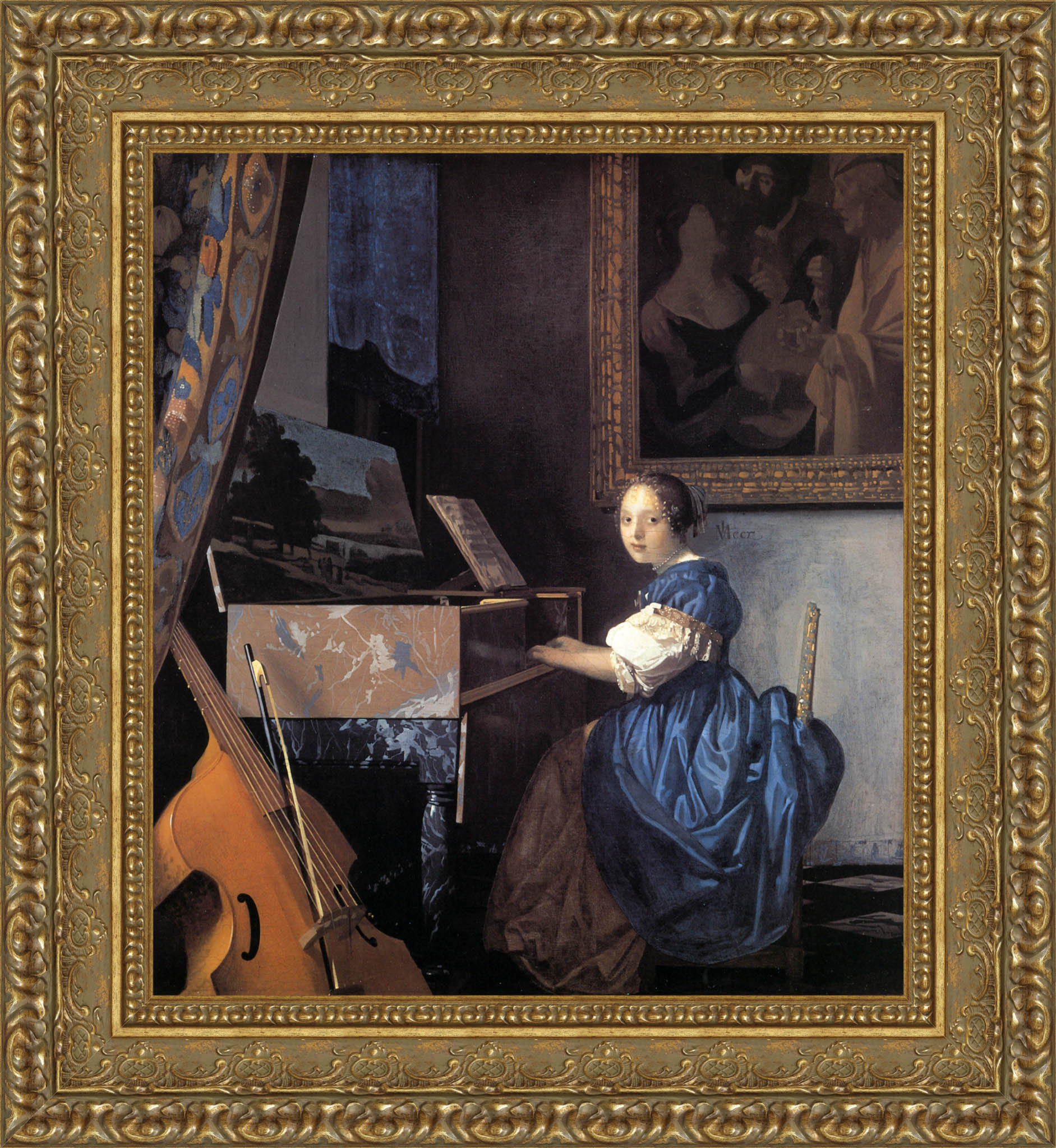 Lady Seated At The Virginal by Johannes Vermeer — Framed Giclee Canvas Print | Canvas Classics