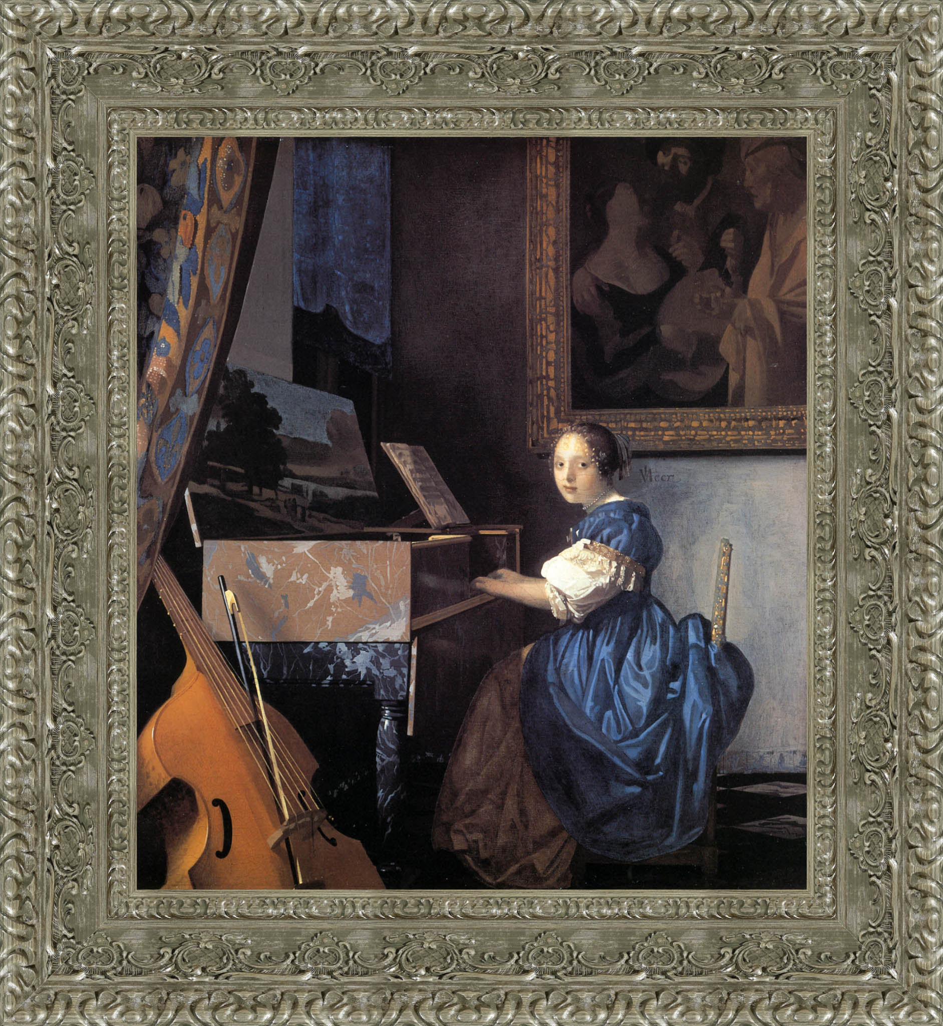 Lady Seated At The Virginal by Johannes Vermeer — Framed Giclee Canvas Print | Canvas Classics