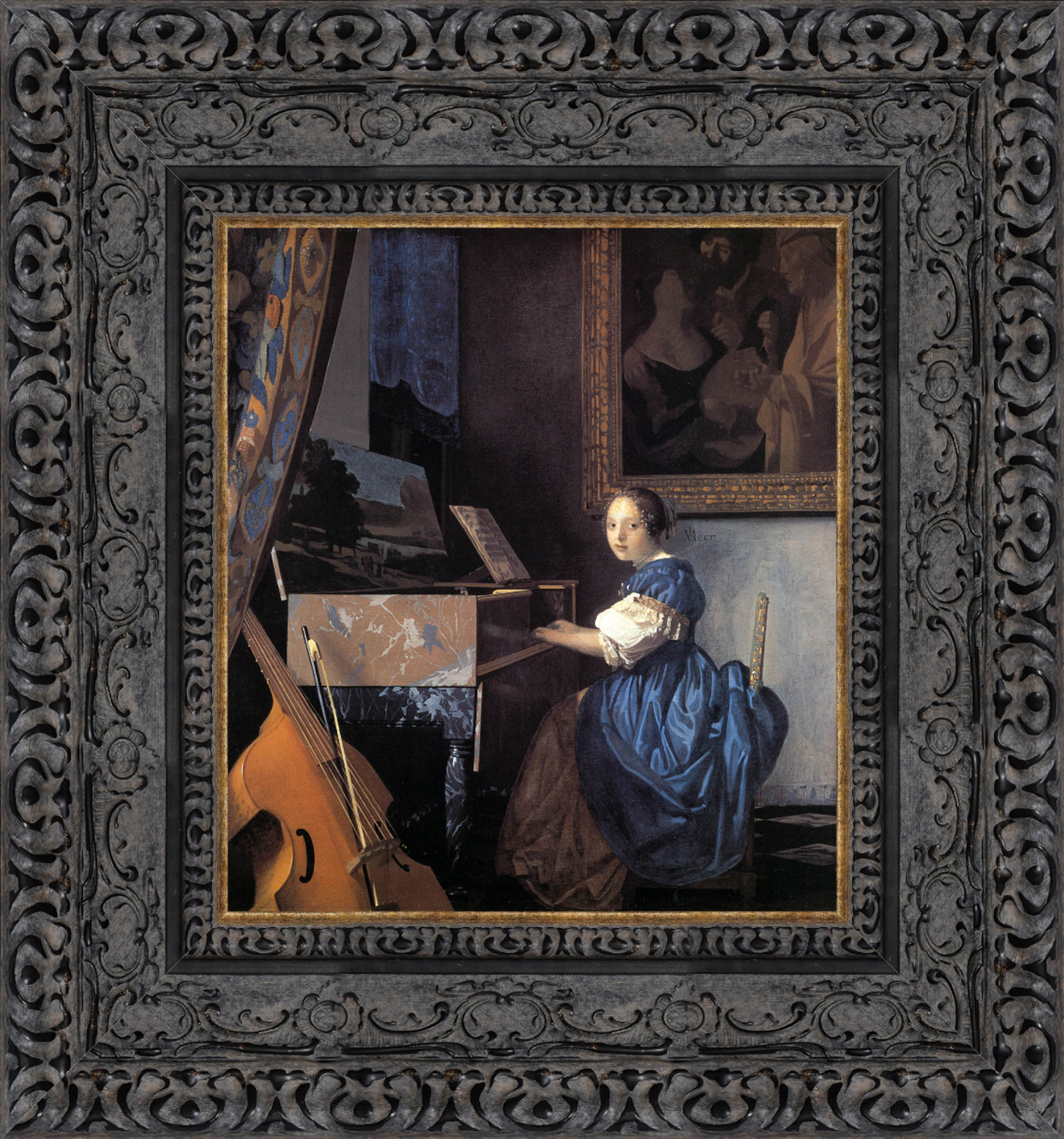 Lady Seated At The Virginal by Johannes Vermeer — Framed Giclee Canvas Print | Canvas Classics