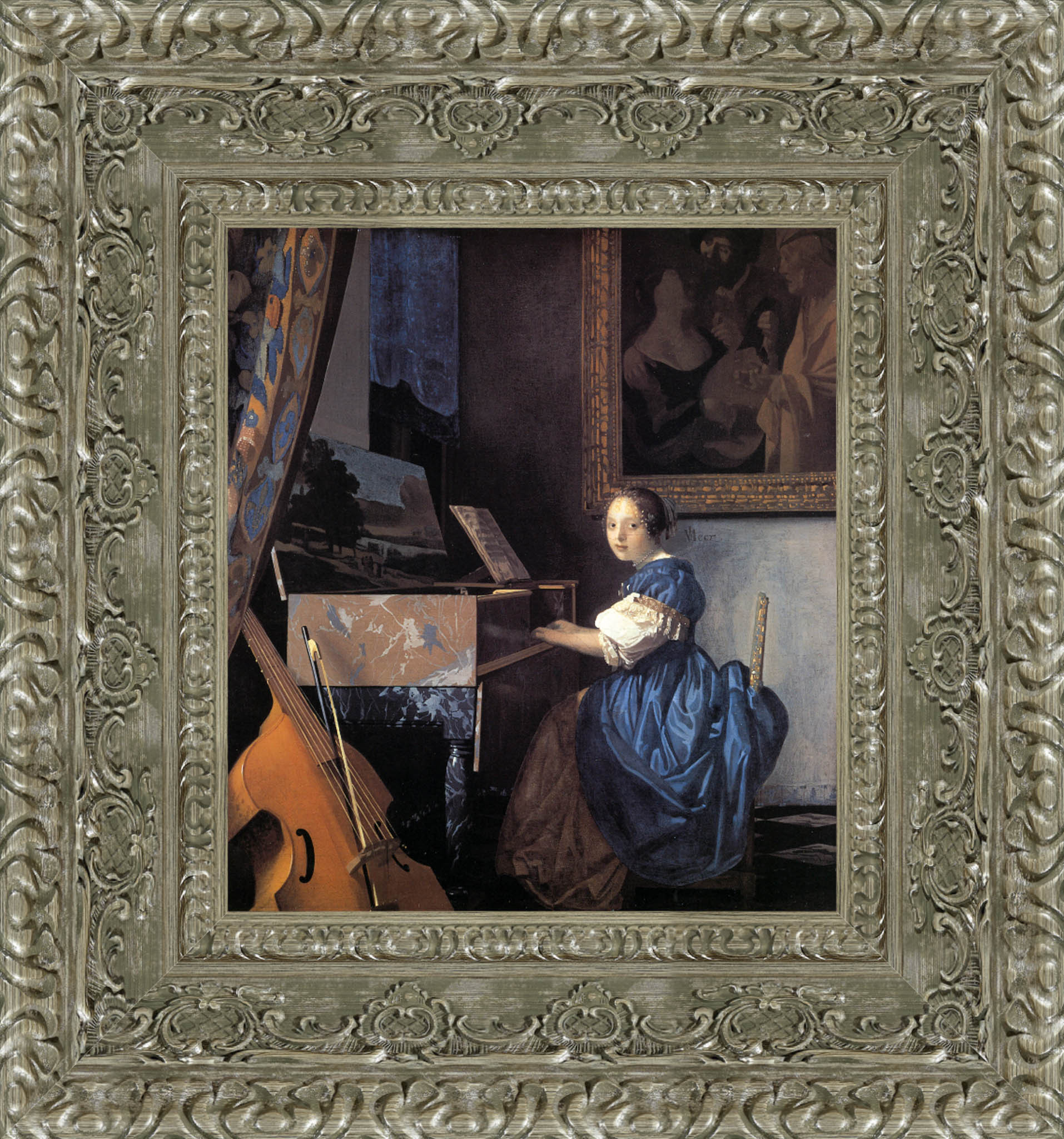 Lady Seated At The Virginal by Johannes Vermeer — Framed Giclee Canvas Print | Canvas Classics