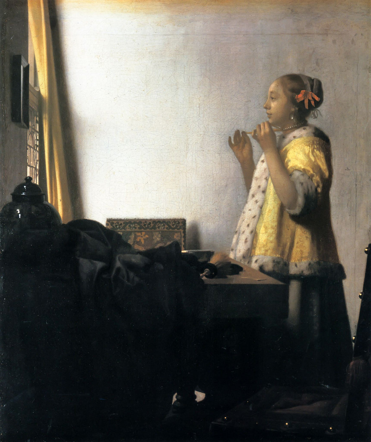 The Pearl Necklace – Johannes Vermeer, 1664, framed