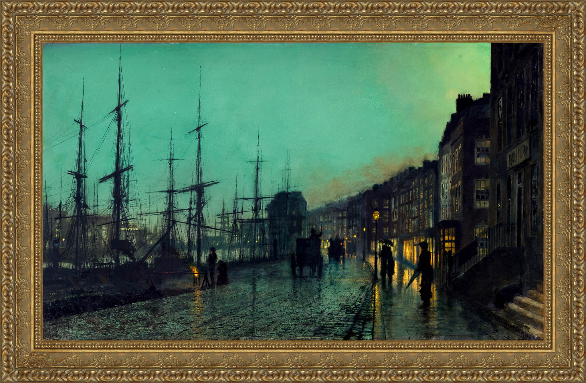 Shipping On The Clyde by John Atkinson Grimshaw — Framed Giclee Canvas Print | Canvas Classics