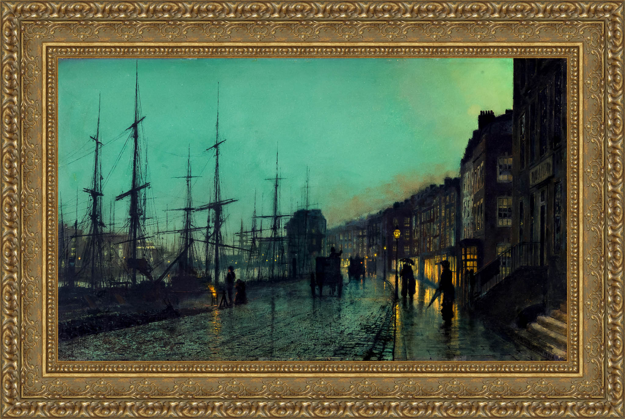 Shipping On The Clyde by John Atkinson Grimshaw — Framed Giclee Canvas Print | Canvas Classics