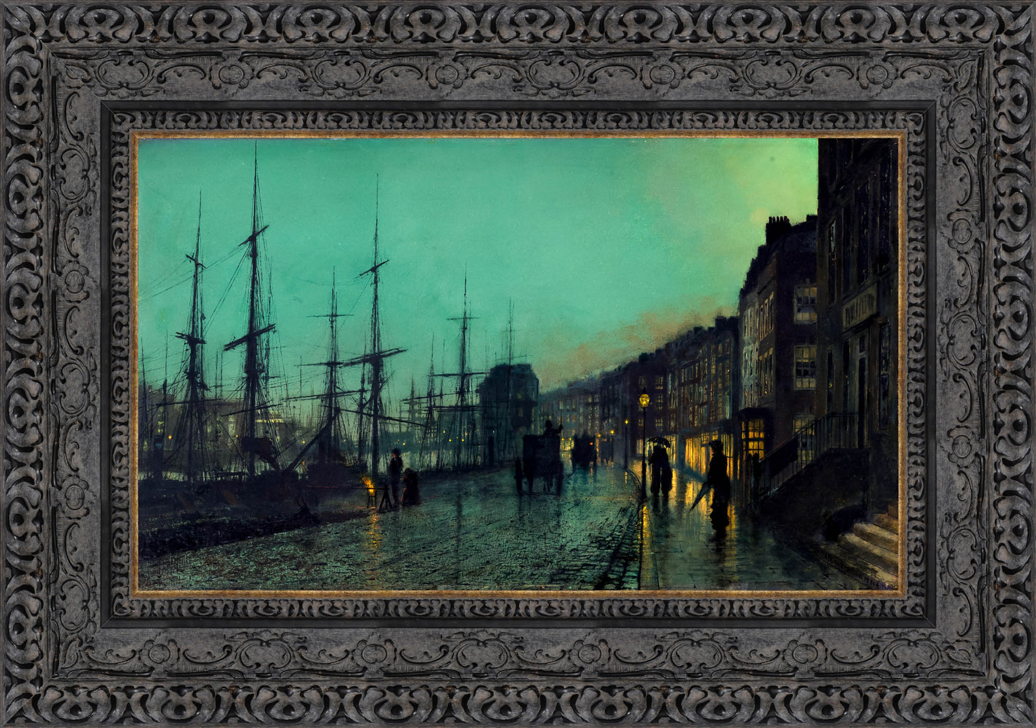Shipping On The Clyde by John Atkinson Grimshaw — Framed Giclee Canvas Print | Canvas Classics