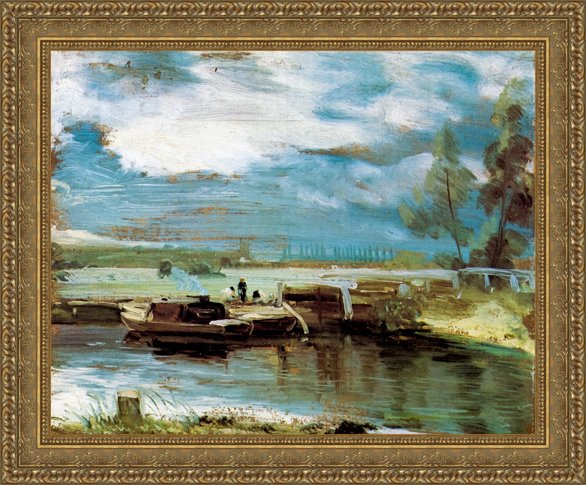 Barges on the Stour at Flatford Lock – John Constable, c. 1810–12 - Canvas Classics