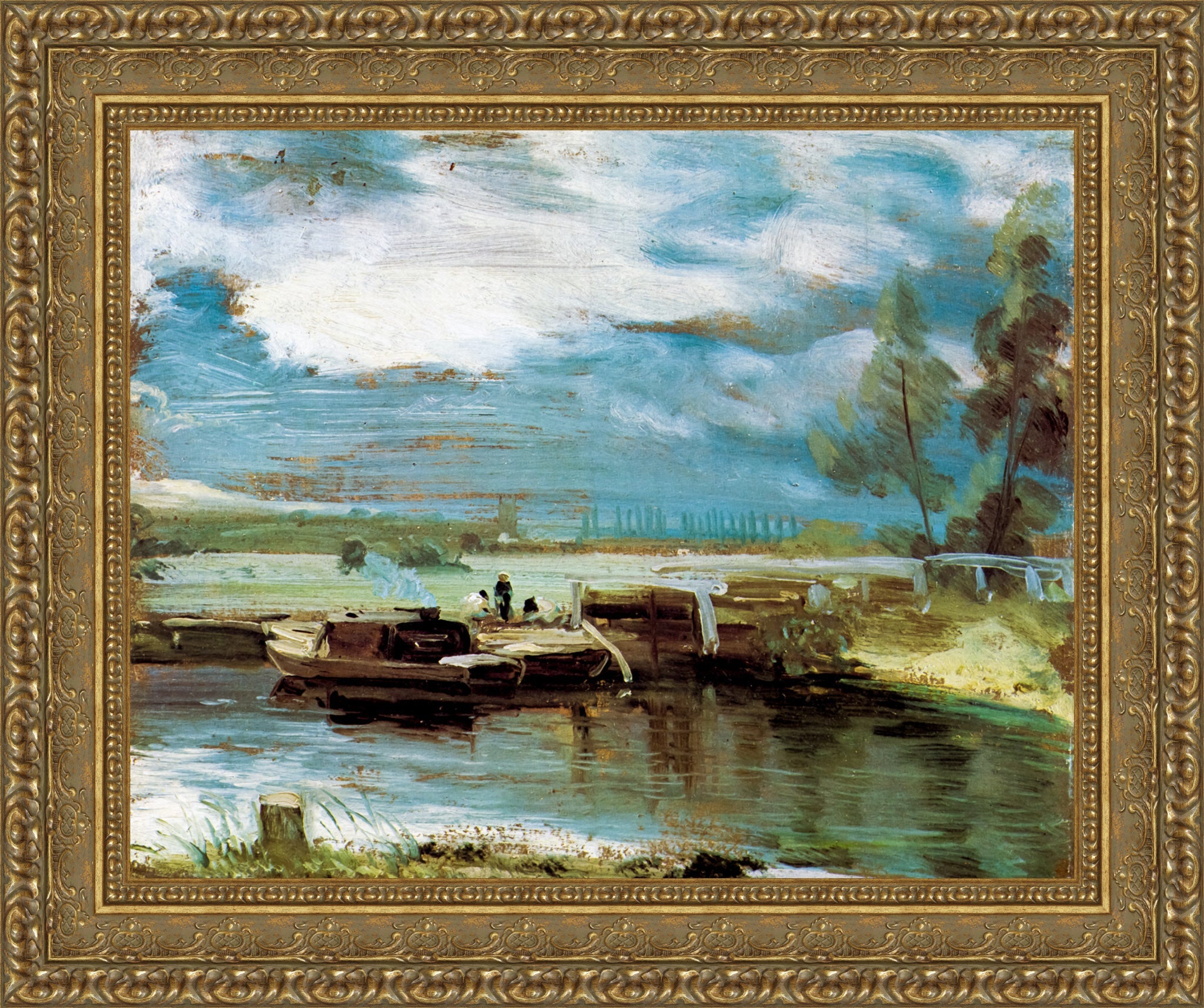 Barges on the Stour at Flatford Lock – John Constable, c. 1810–12 - Canvas Classics