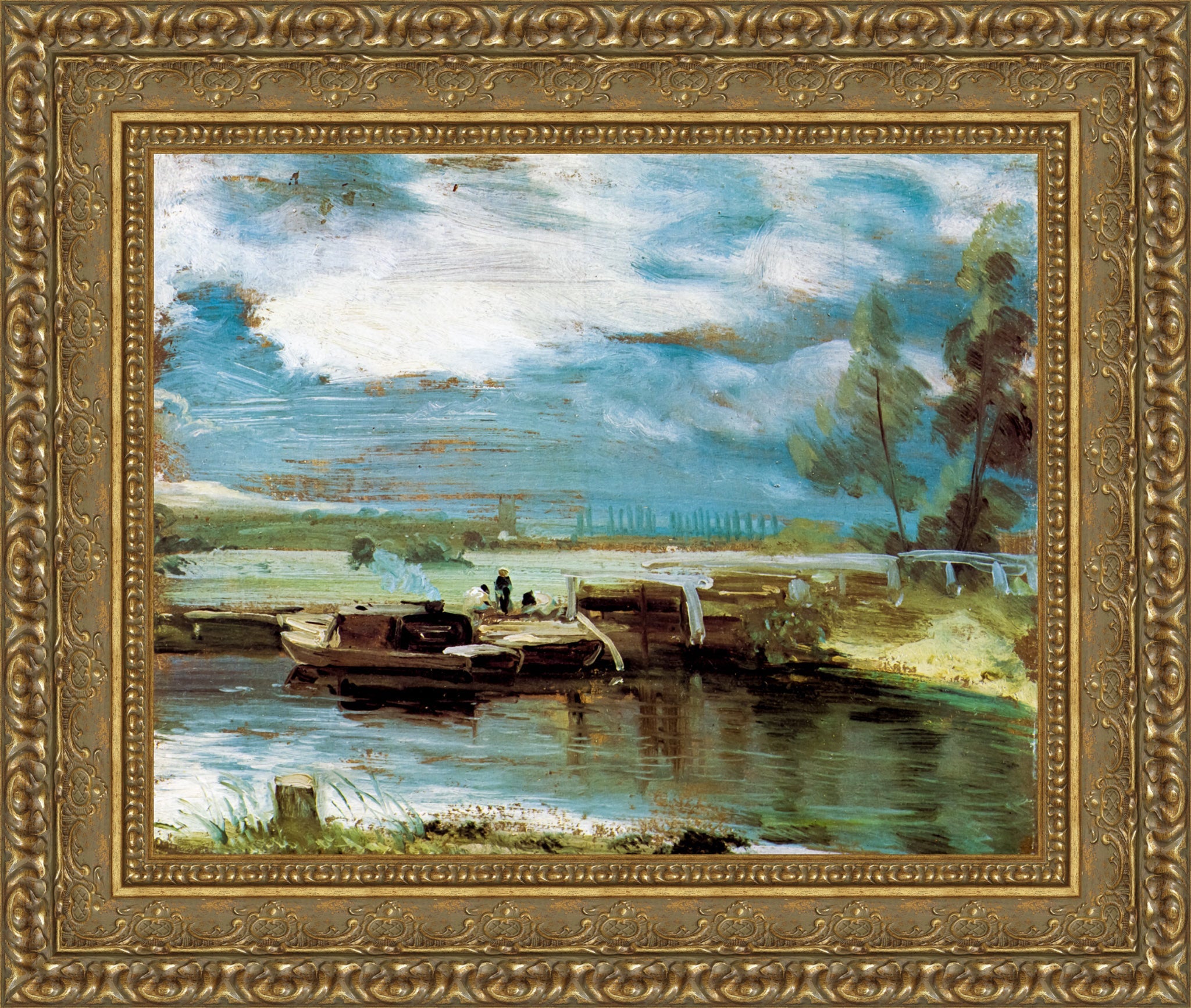 Barges on the Stour at Flatford Lock – John Constable, c. 1810–12 - Canvas Classics