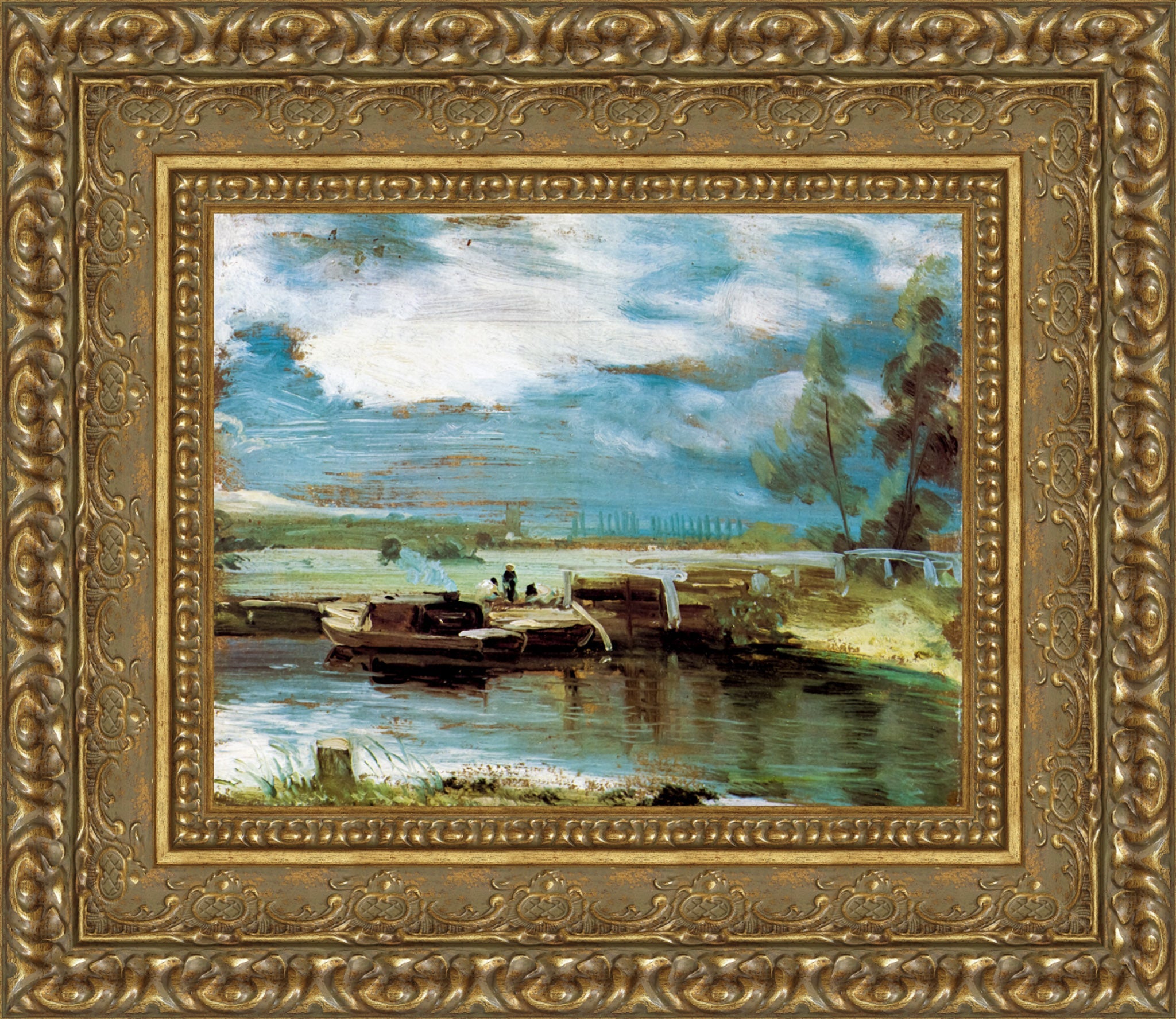 Barges on the Stour at Flatford Lock – John Constable, c. 1810–12 - Canvas Classics