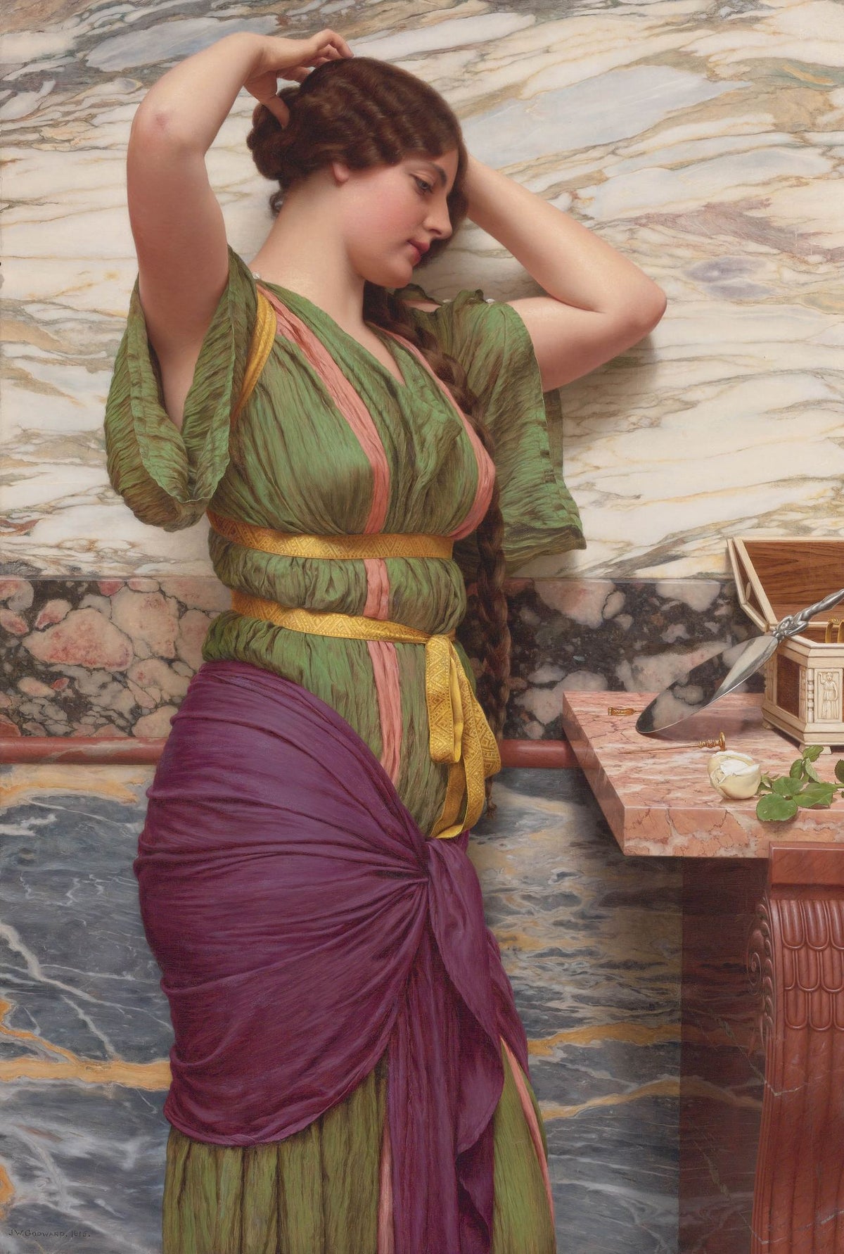 A Fair Reflection – John William Godward, 1915, framed