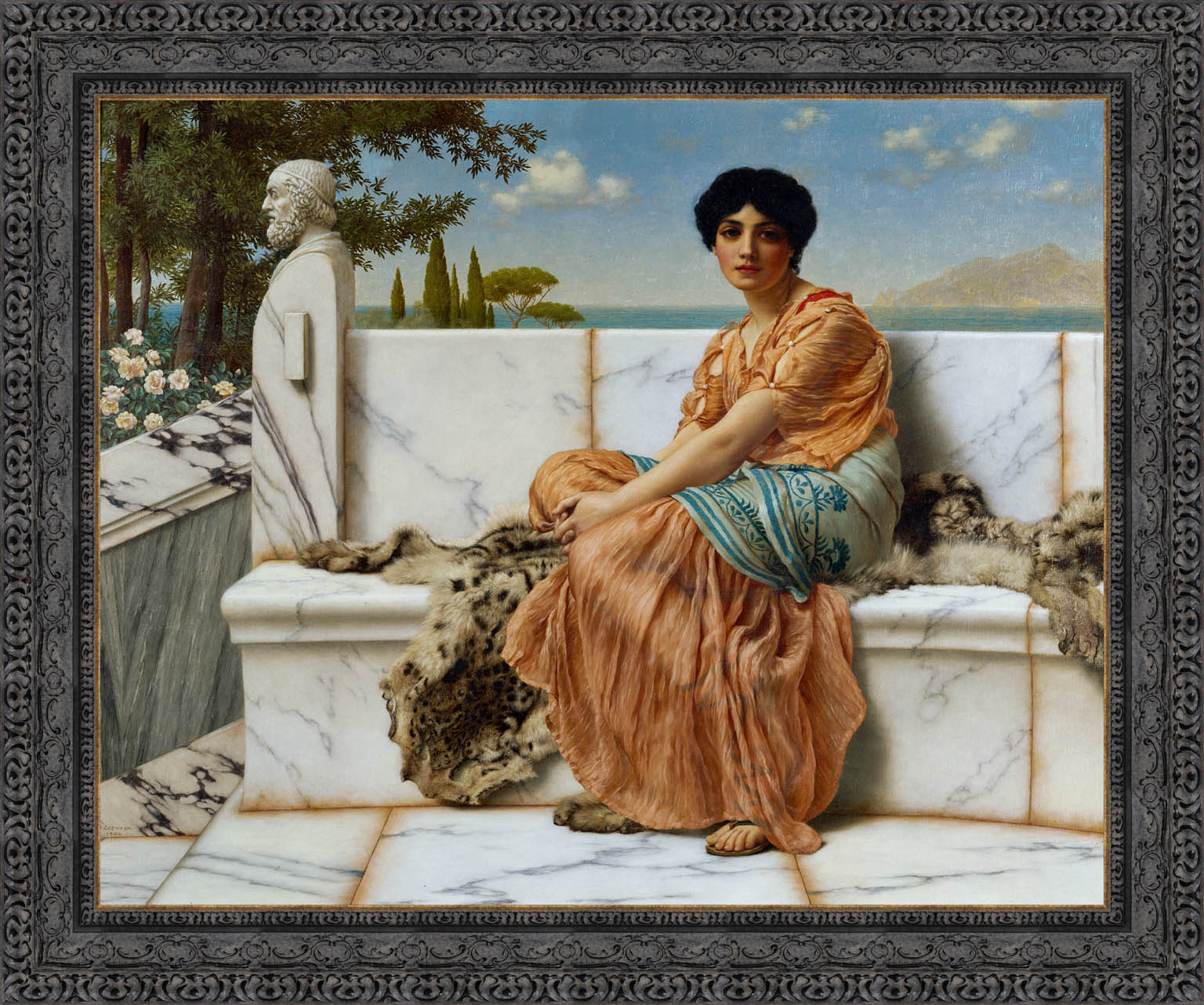 In The Days Of Sappho by John William Godward — Framed Giclee Canvas Print | Canvas Classics