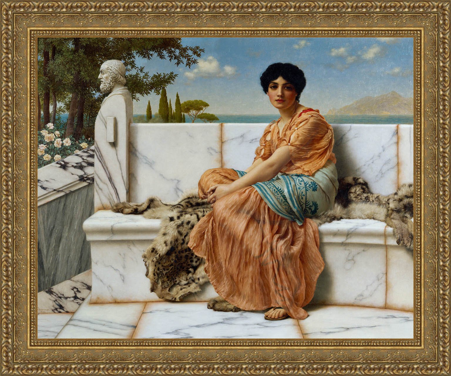 In The Days Of Sappho by John William Godward — Framed Giclee Canvas Print | Canvas Classics