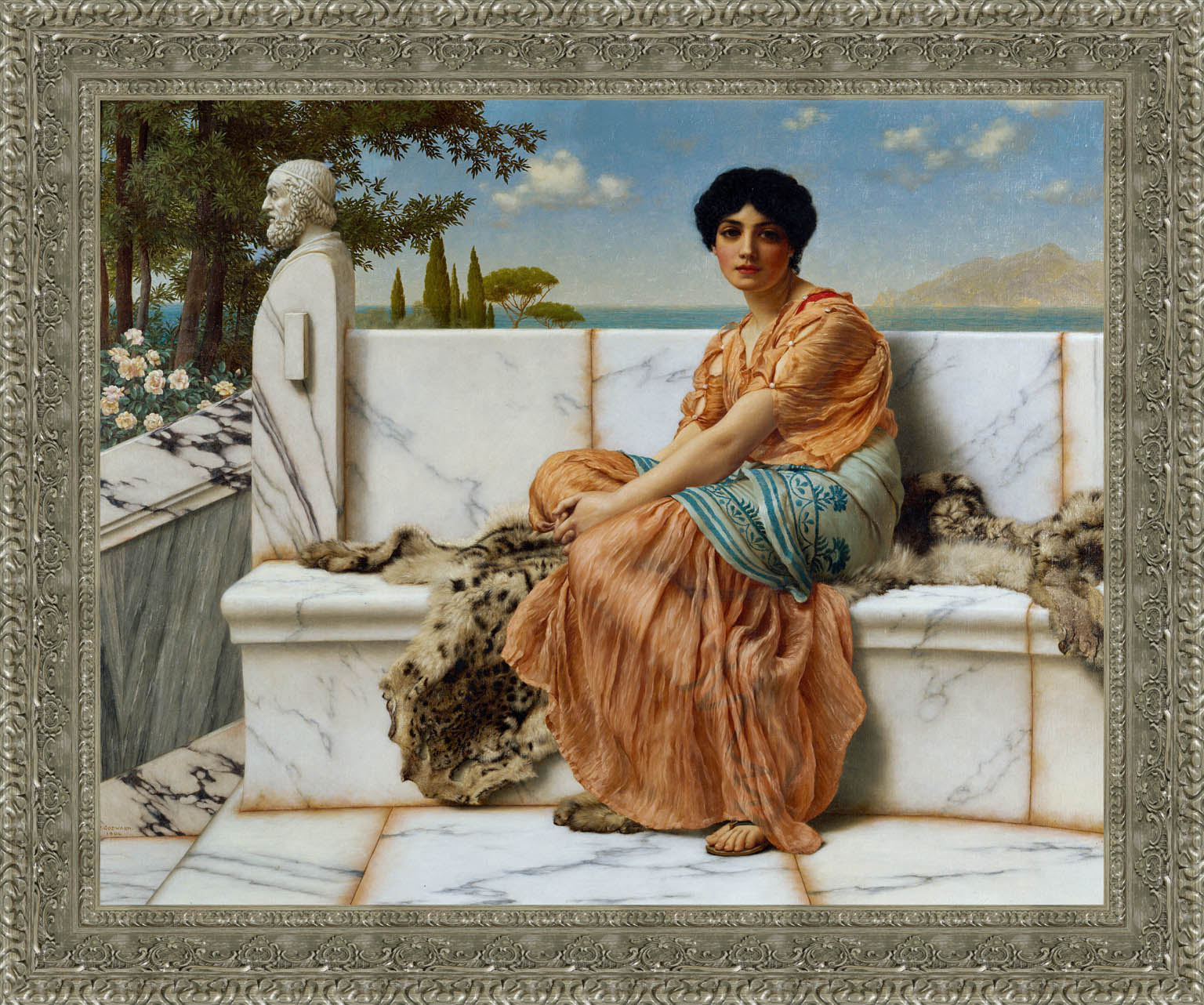 In The Days Of Sappho by John William Godward — Framed Giclee Canvas Print | Canvas Classics