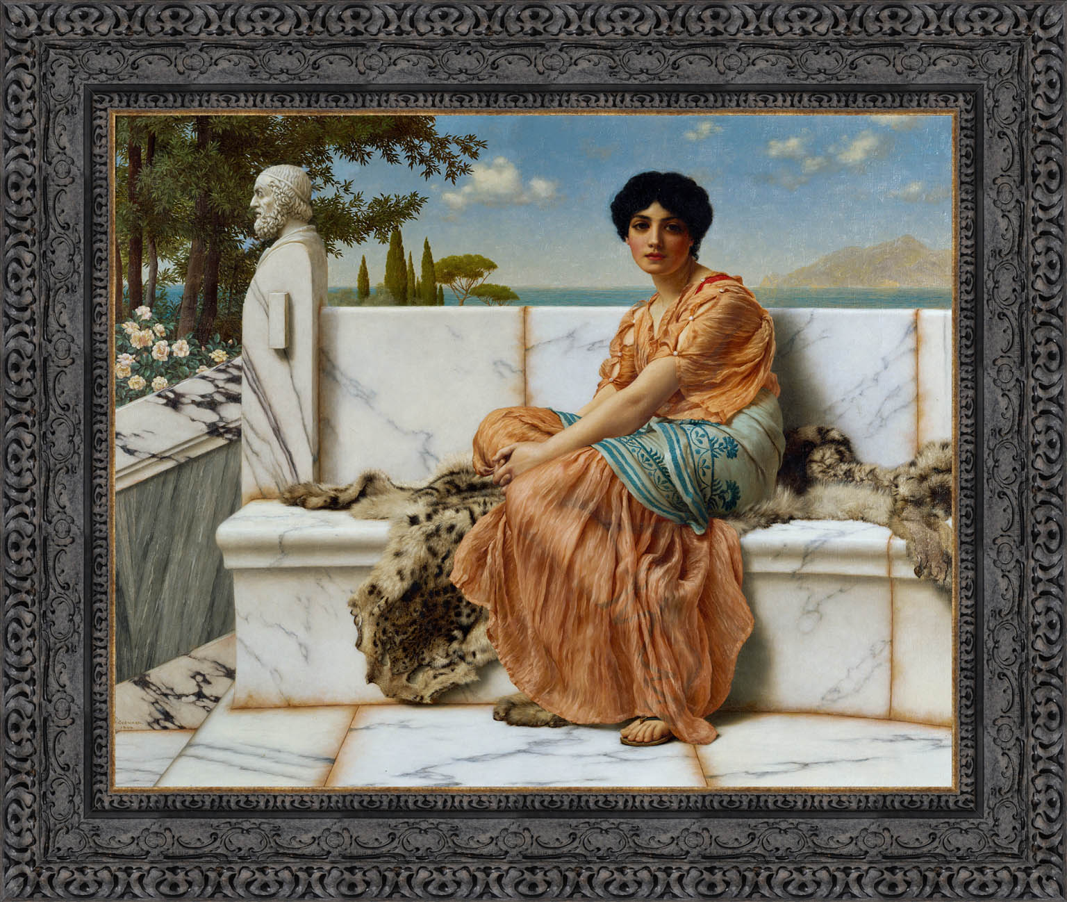 In The Days Of Sappho by John William Godward — Framed Giclee Canvas Print | Canvas Classics