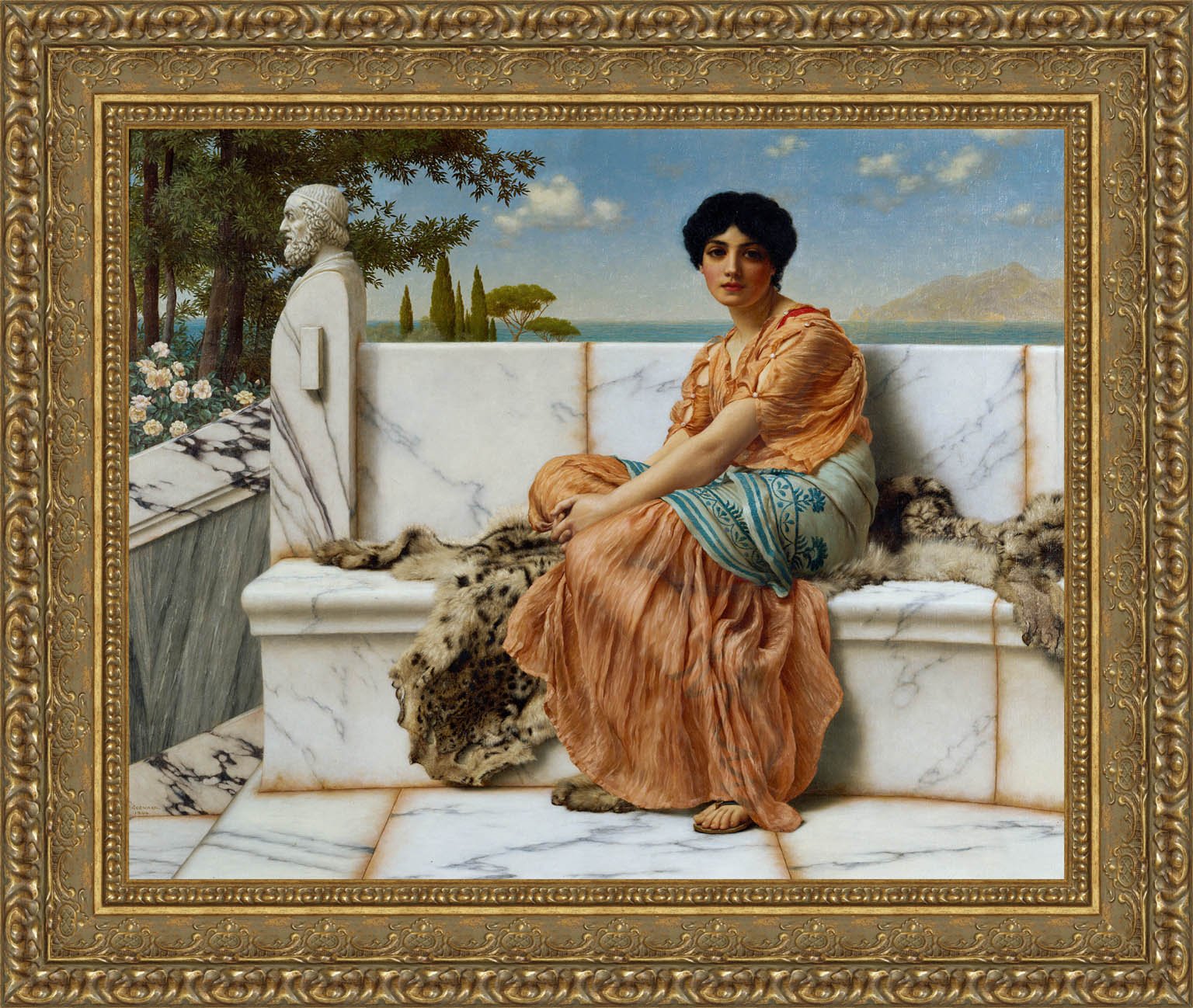 In The Days Of Sappho by John William Godward — Framed Giclee Canvas Print | Canvas Classics