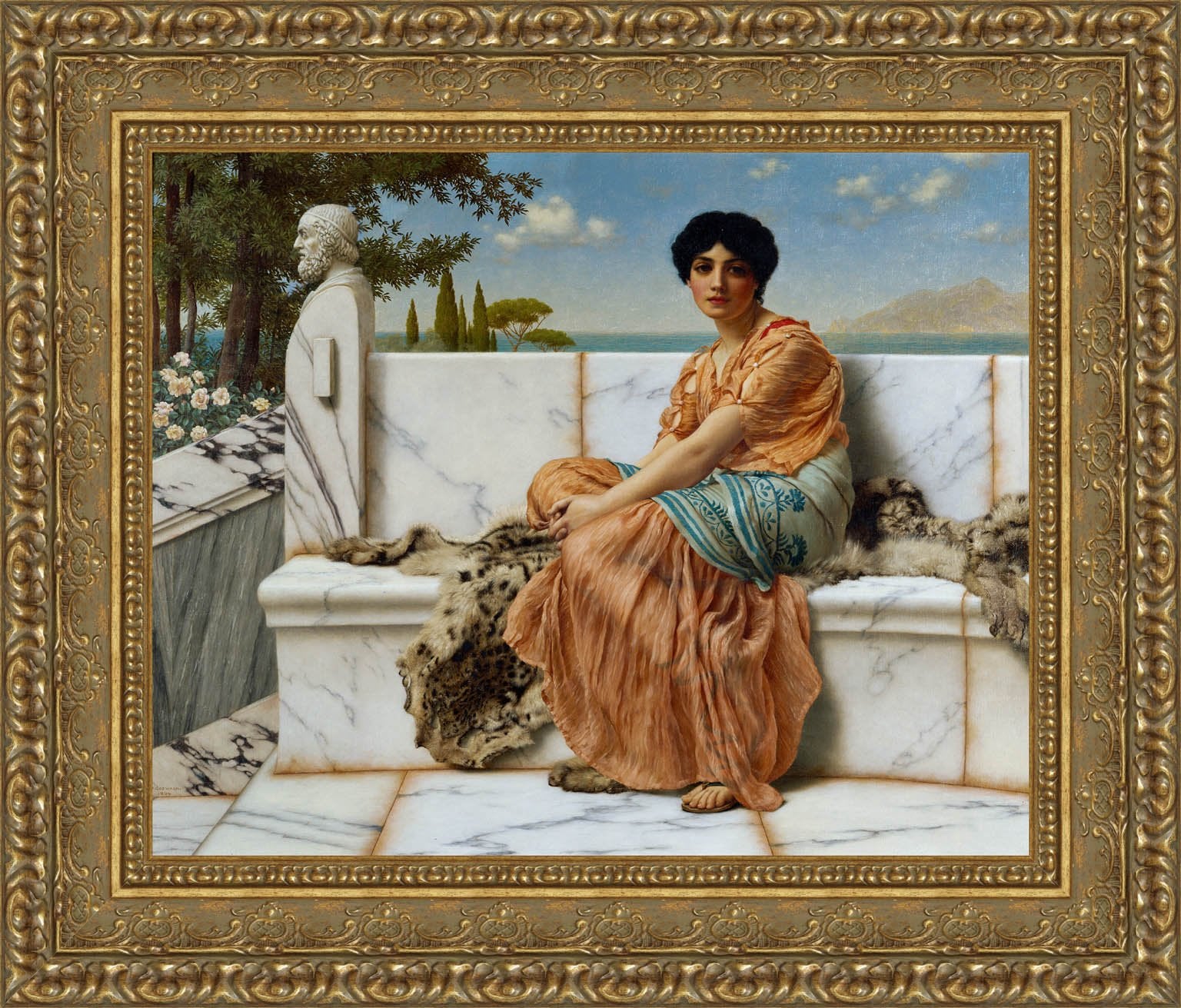 In The Days Of Sappho by John William Godward — Framed Giclee Canvas Print | Canvas Classics