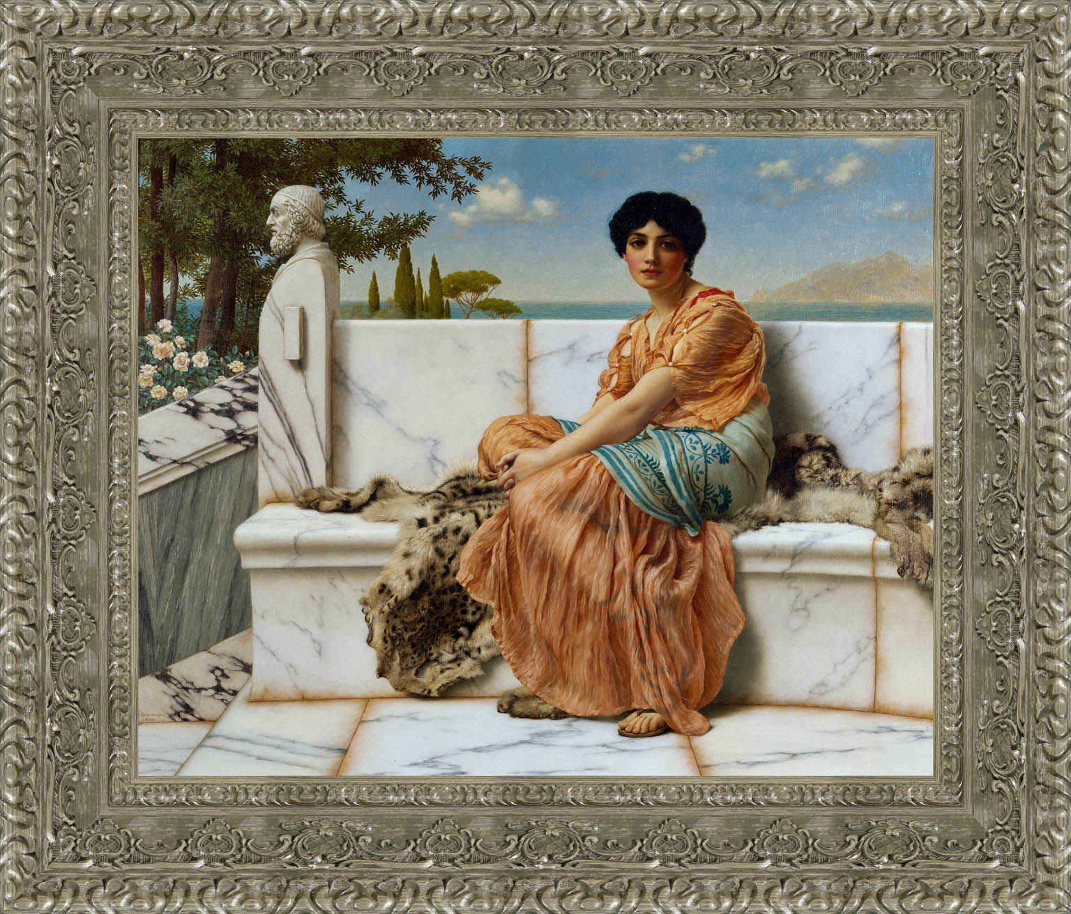 In The Days Of Sappho by John William Godward — Framed Giclee Canvas Print | Canvas Classics