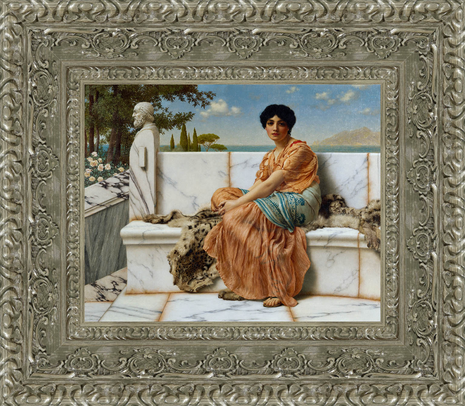 In The Days Of Sappho by John William Godward — Framed Giclee Canvas Print | Canvas Classics