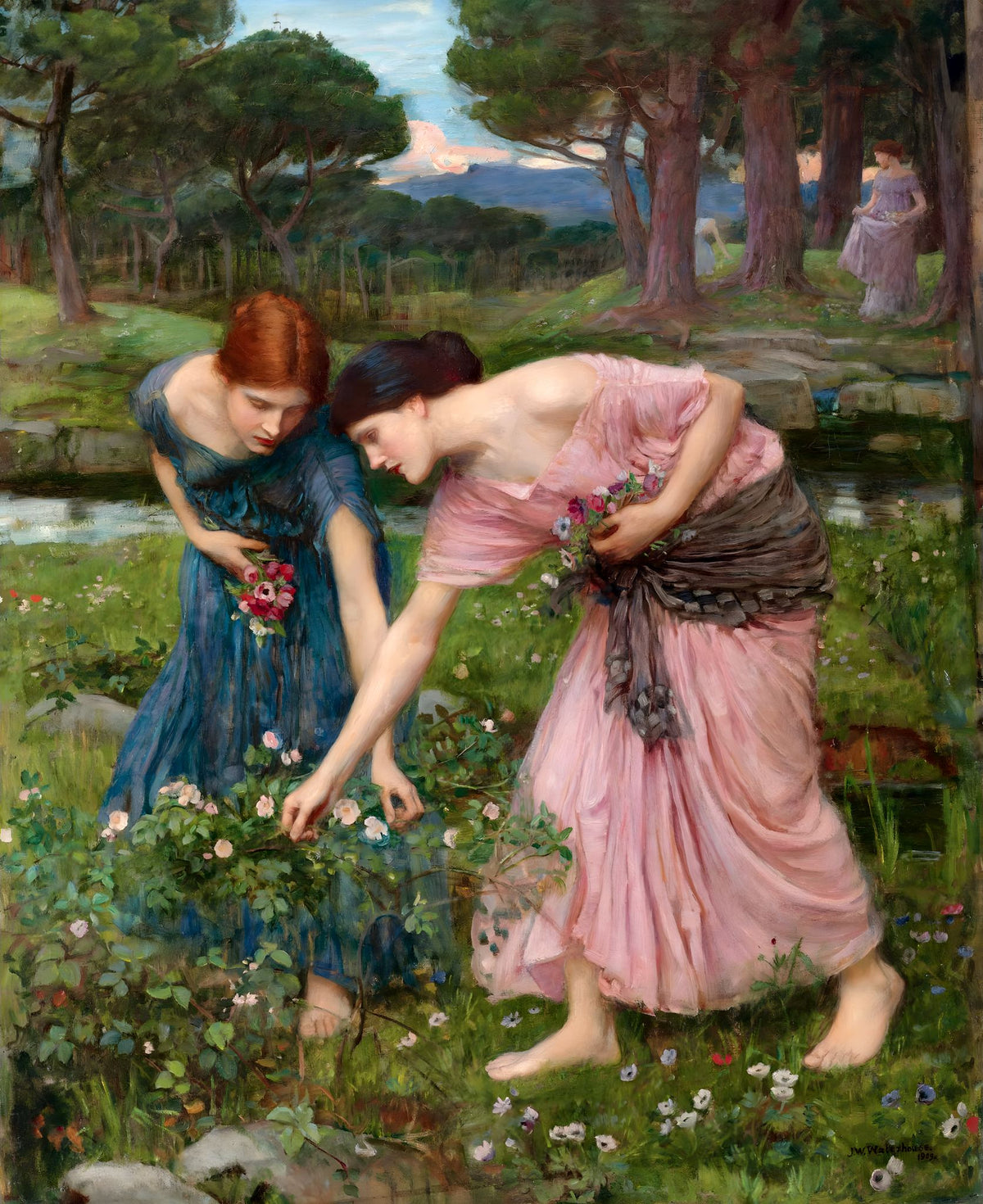 Gather Ye Rosebuds While Ye May – John William Waterhouse, 1908, framed