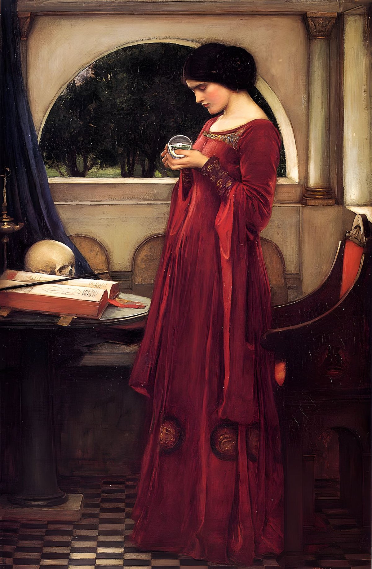 The Crystal Ball – John William Waterhouse, c. 1902, framed