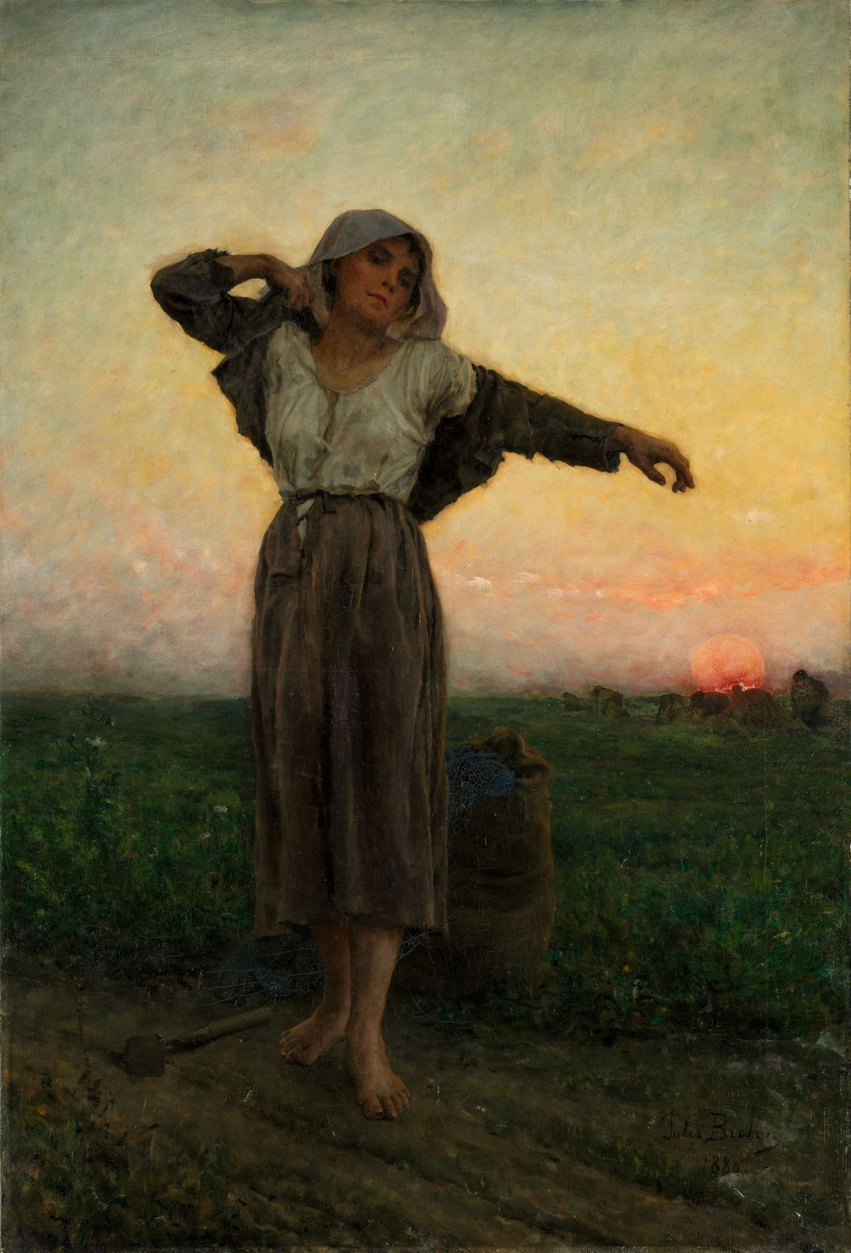 The Tired Gleaner – Jules Breton, 1869, framed