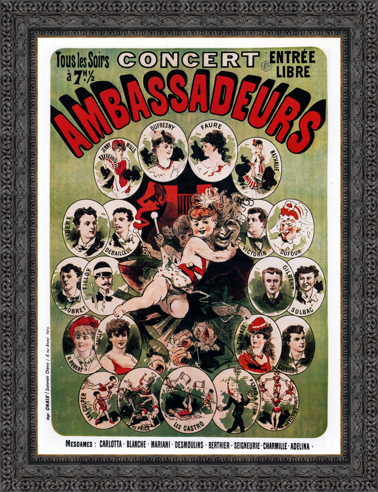 Concert Ambassadeurs by Jules Chéret — Framed Giclee Canvas Print | Canvas Classics