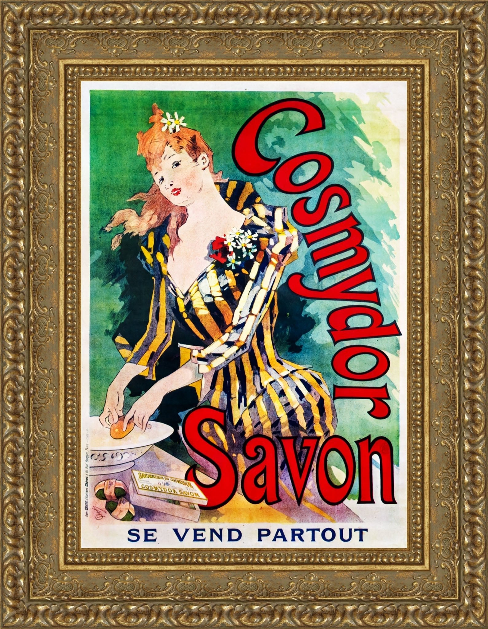 Cosmydor Savon by Jules Chéret — Framed Giclee Canvas Print | Canvas Classics