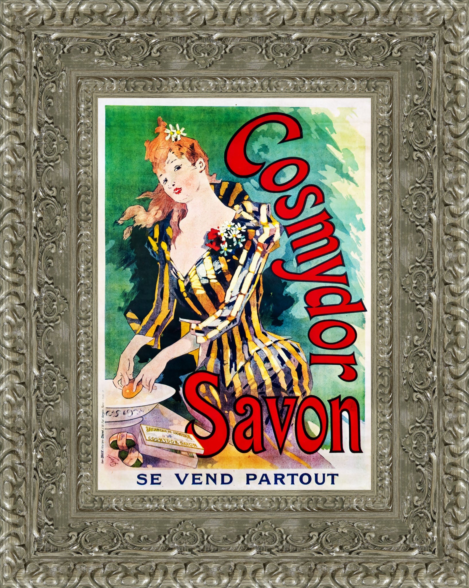 Cosmydor Savon by Jules Chéret — Framed Giclee Canvas Print | Canvas Classics