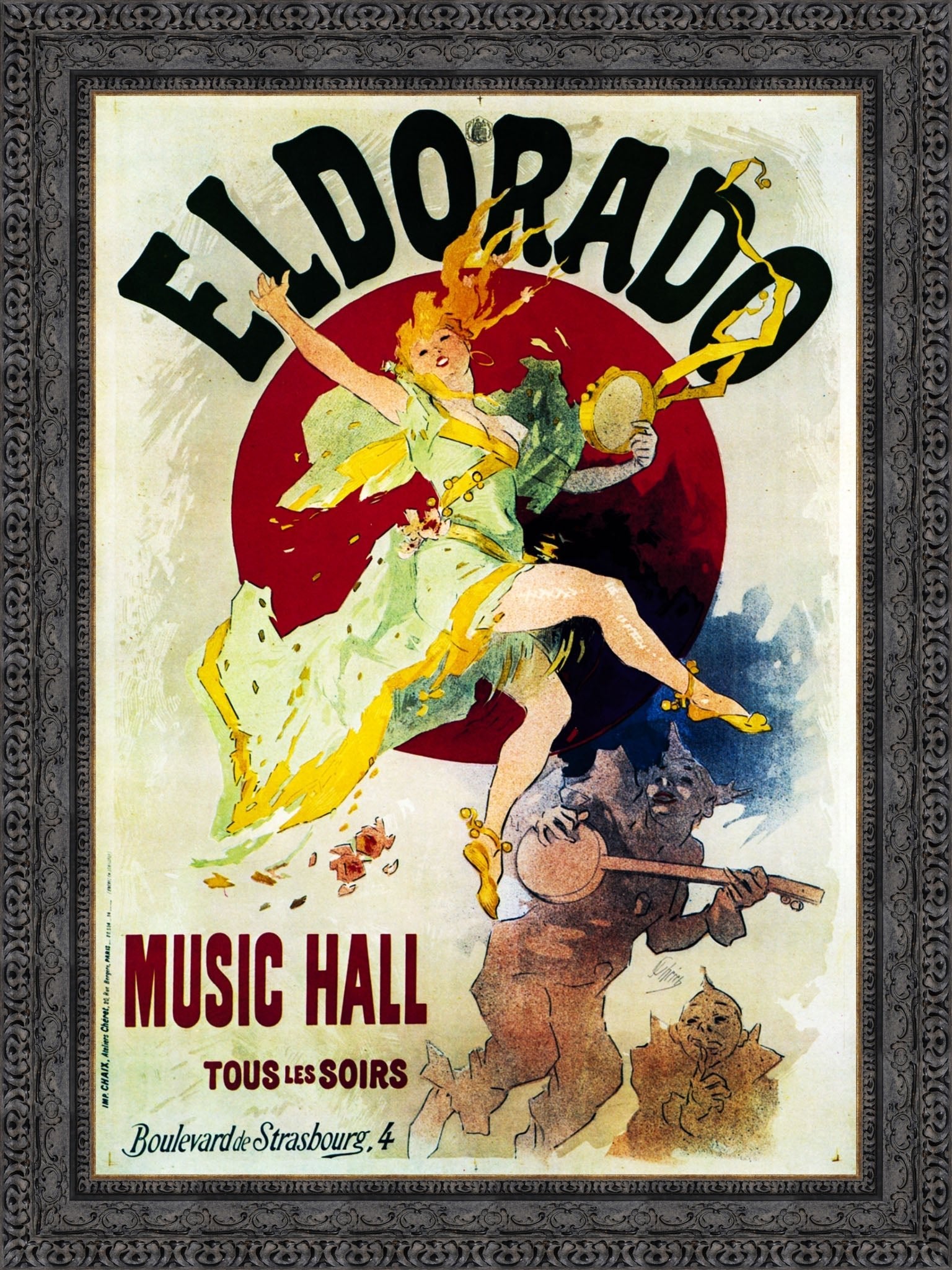 Eldorado Music Hall by Jules Chéret — Framed Giclee Canvas Print | Canvas Classics