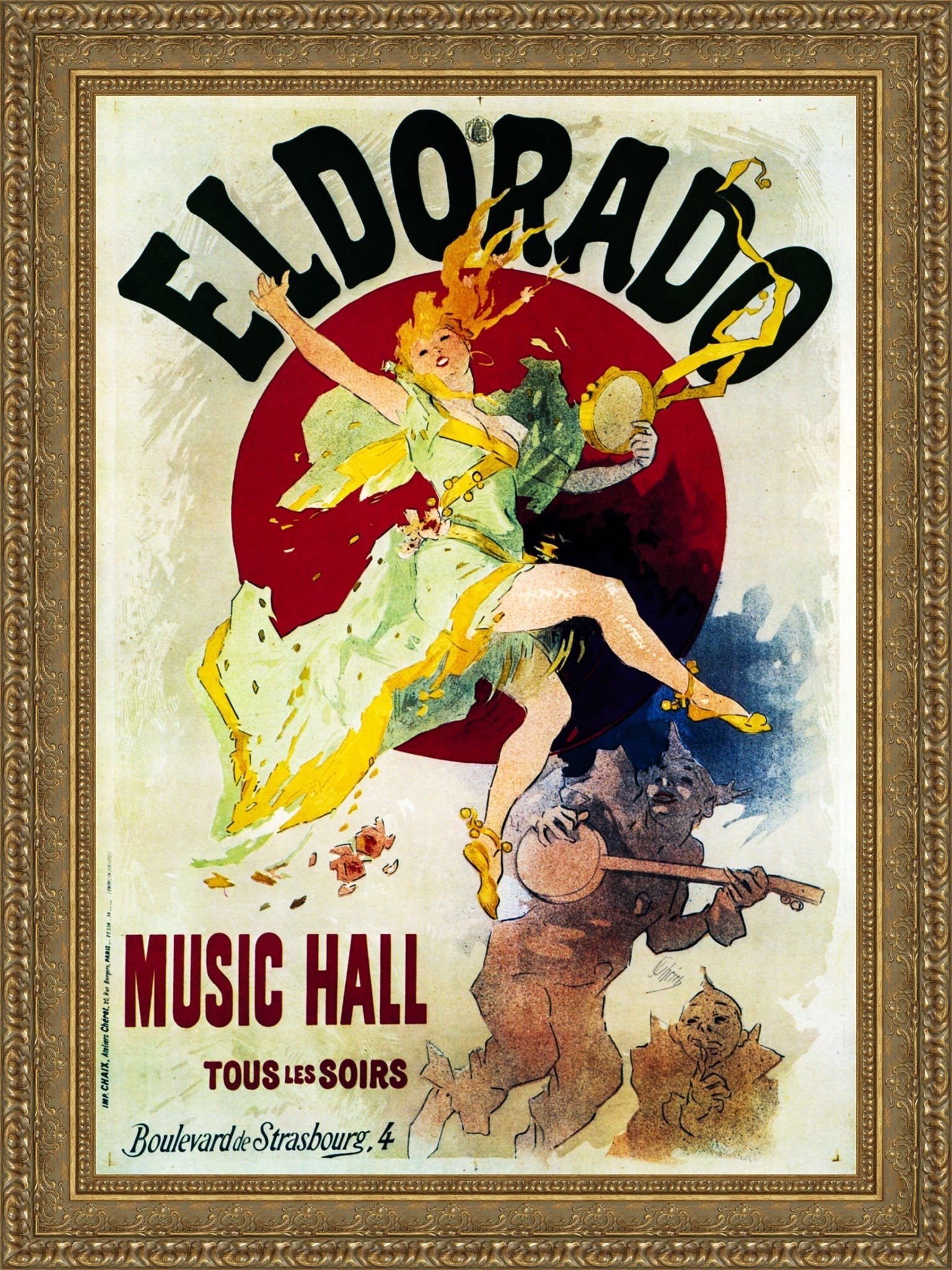 Eldorado Music Hall by Jules Chéret — Framed Giclee Canvas Print | Canvas Classics