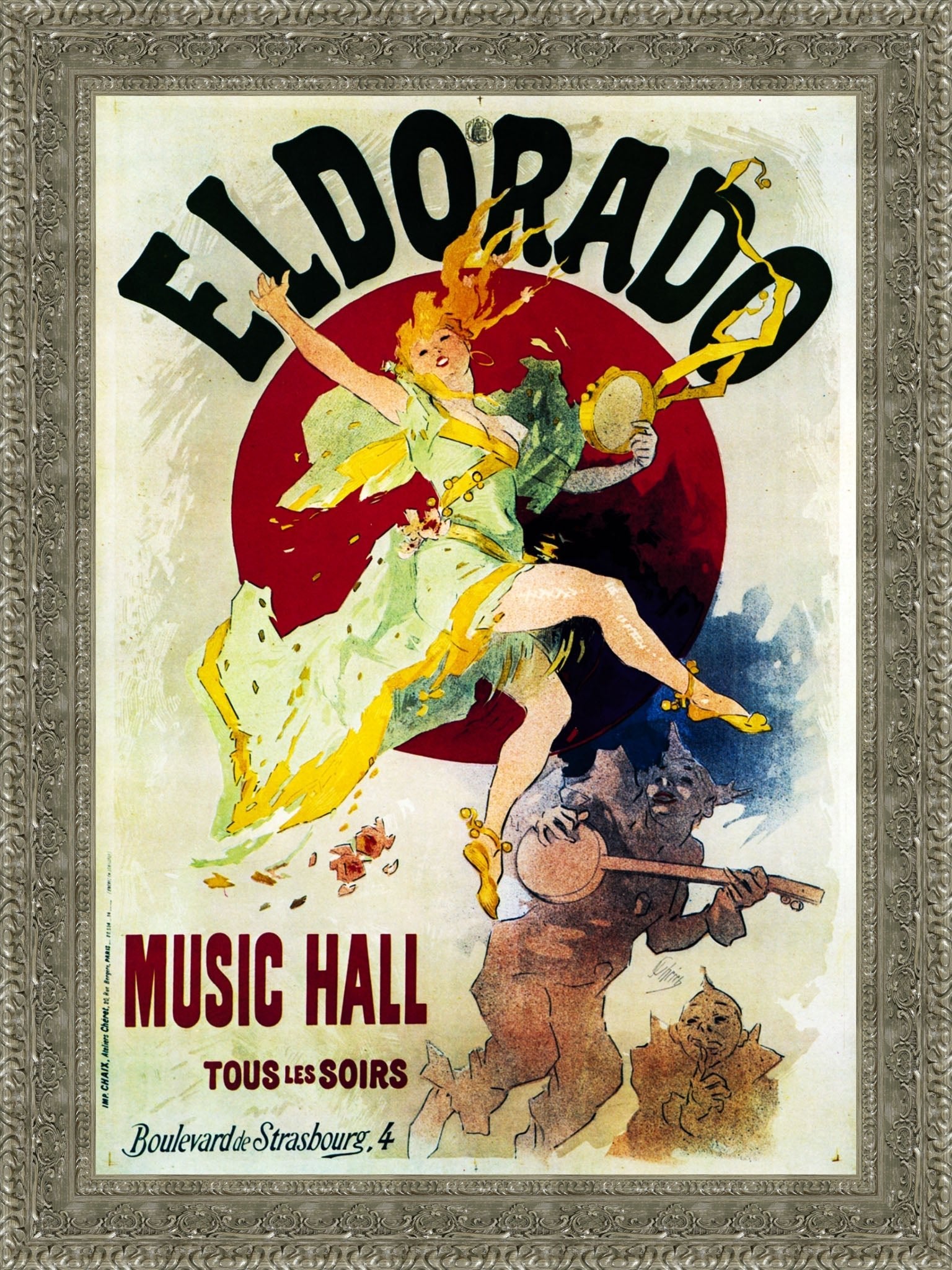 Eldorado Music Hall by Jules Chéret — Framed Giclee Canvas Print | Canvas Classics