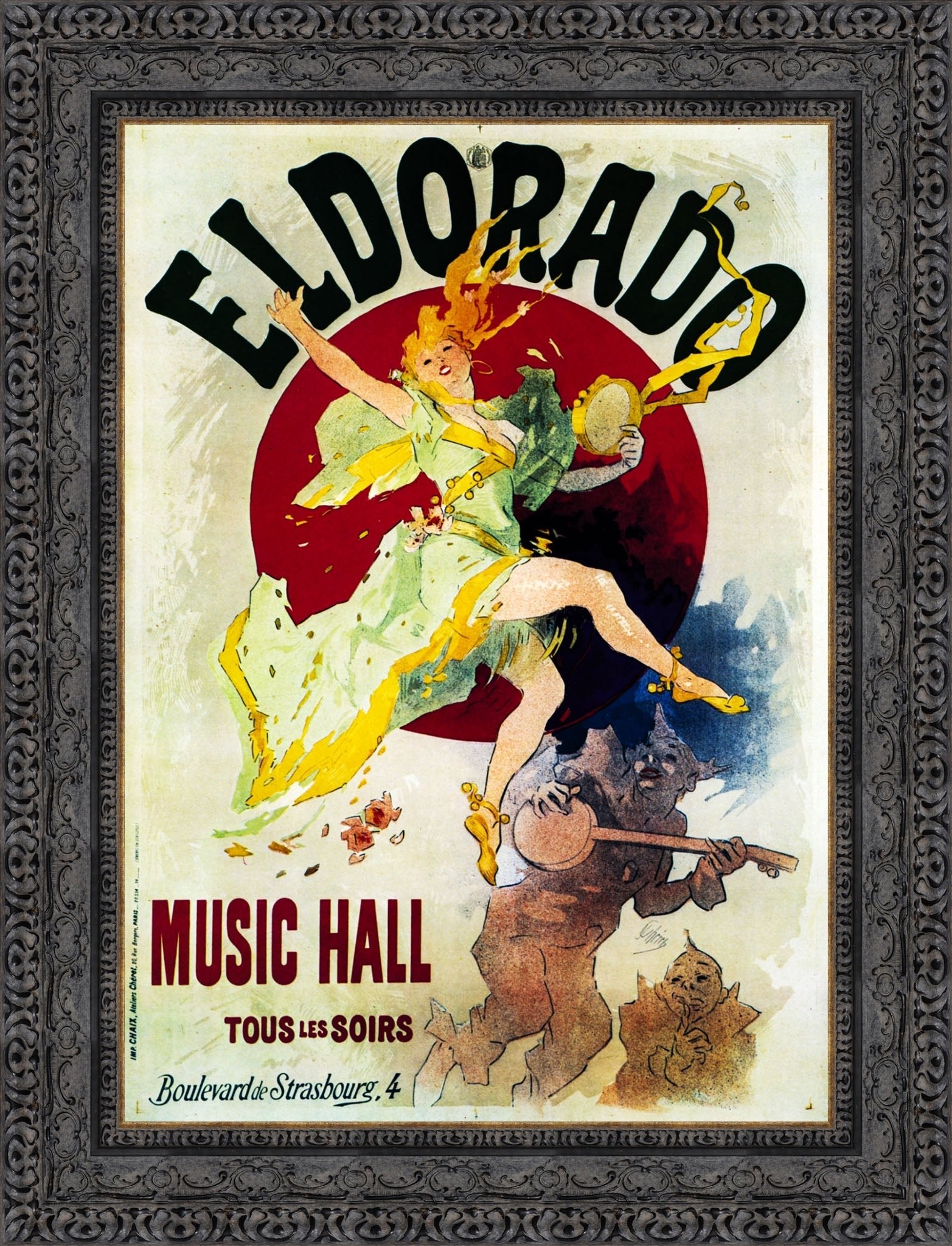 Eldorado Music Hall by Jules Chéret — Framed Giclee Canvas Print | Canvas Classics