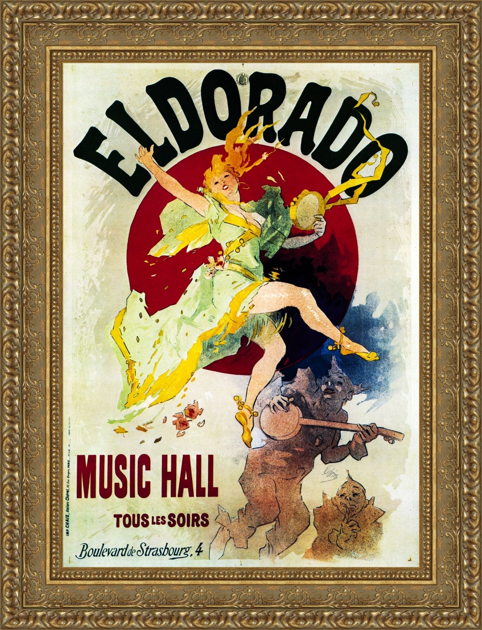 Eldorado Music Hall by Jules Chéret — Framed Giclee Canvas Print | Canvas Classics