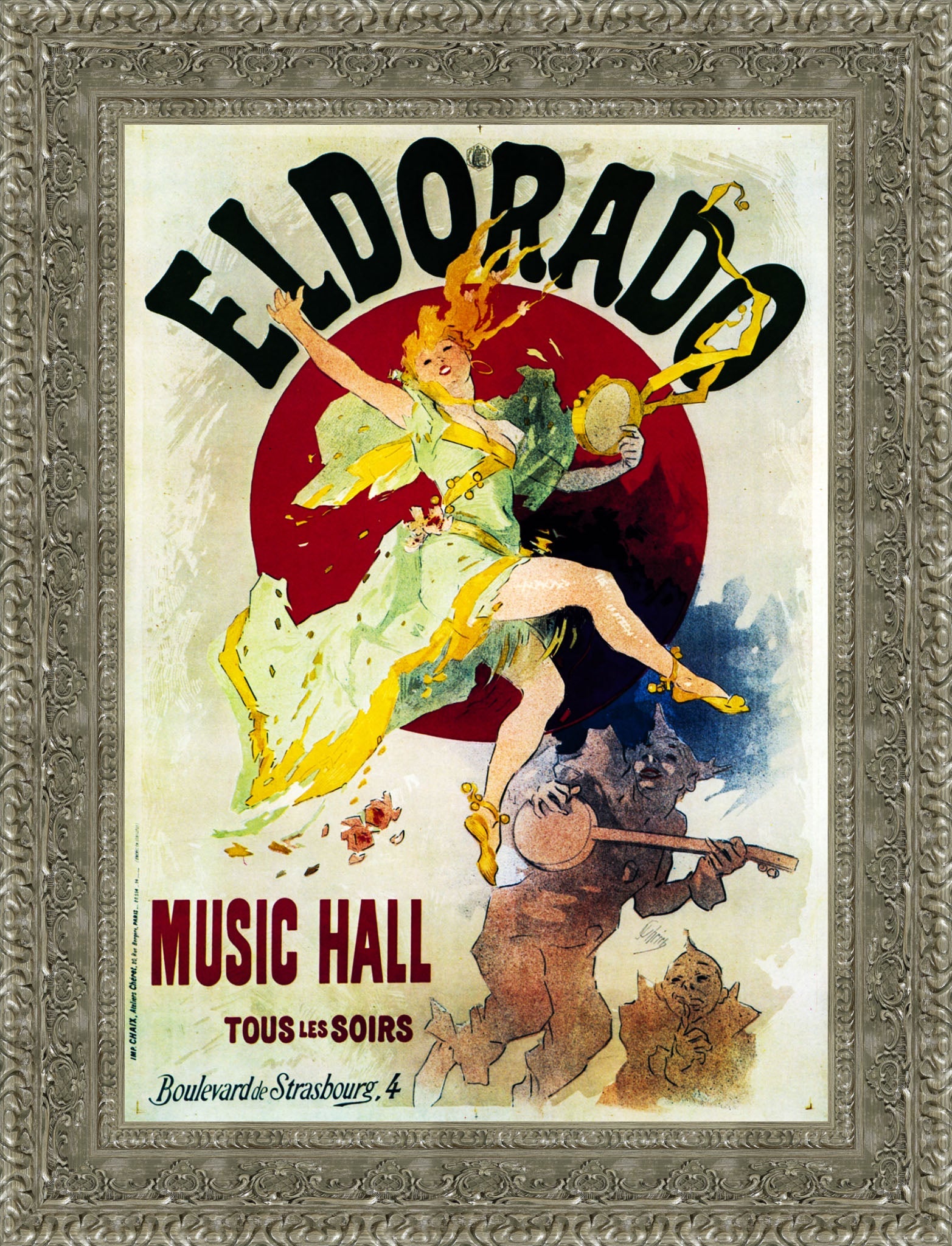 Eldorado Music Hall by Jules Chéret — Framed Giclee Canvas Print | Canvas Classics