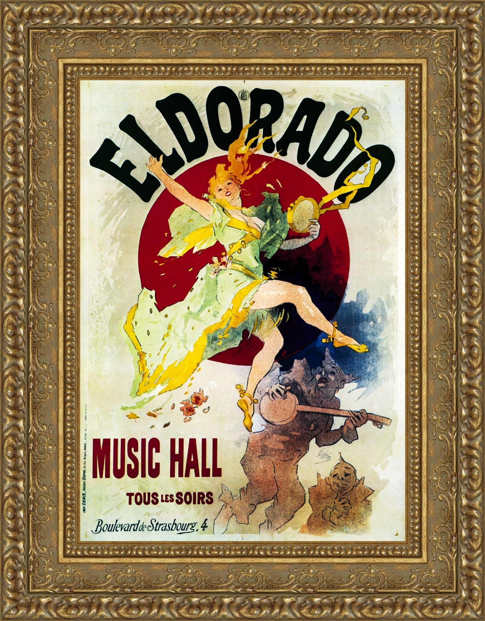 Eldorado Music Hall by Jules Chéret — Framed Giclee Canvas Print | Canvas Classics