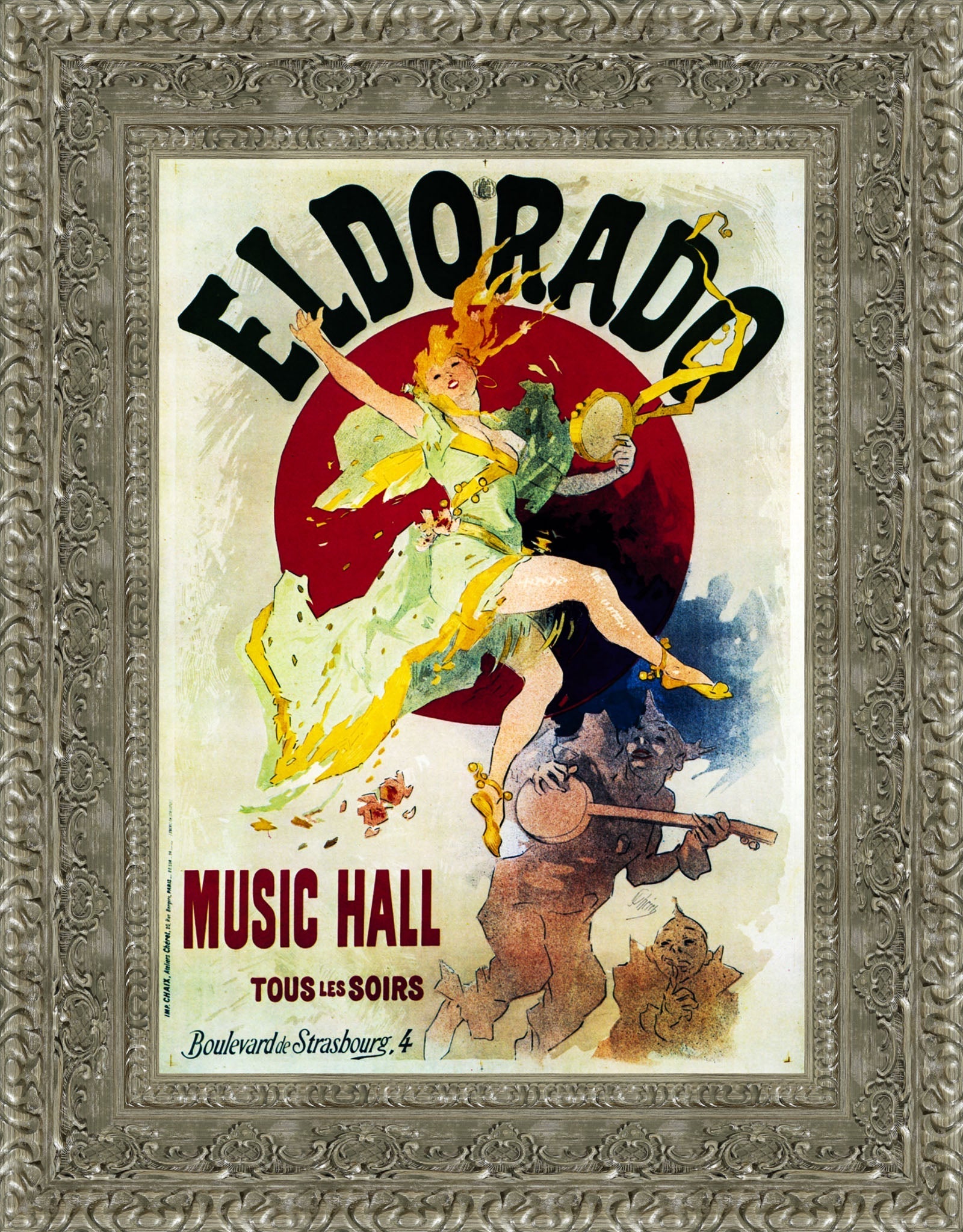 Eldorado Music Hall by Jules Chéret — Framed Giclee Canvas Print | Canvas Classics