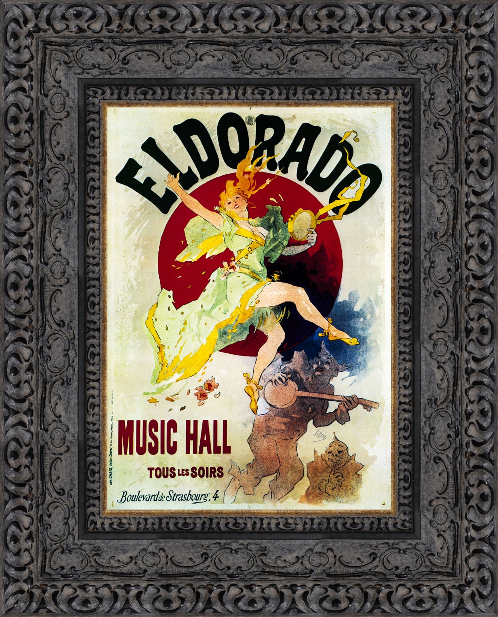 Eldorado Music Hall by Jules Chéret — Framed Giclee Canvas Print | Canvas Classics