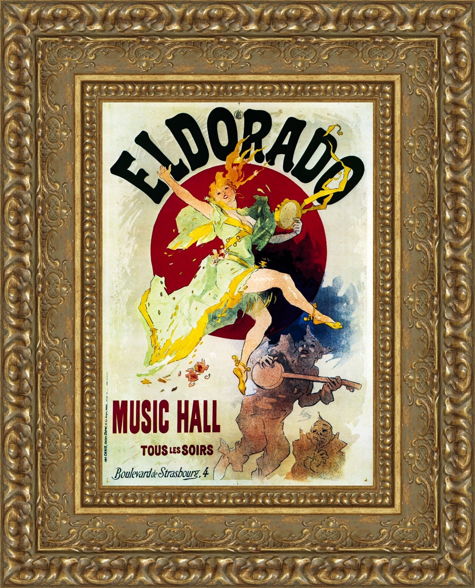 Eldorado Music Hall by Jules Chéret — Framed Giclee Canvas Print | Canvas Classics